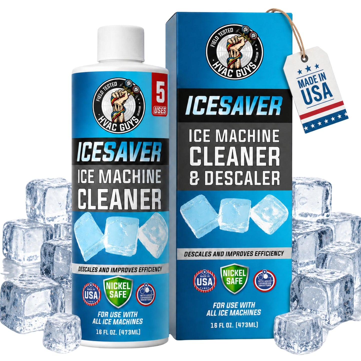HVAC Guys Ice Machine Cleaner and Descaler 16oz (5 Uses) Removes Scale and Mineral Buildup for Clean, Fresh-Tasting Ice, Nickel and Tin Safe, Made in