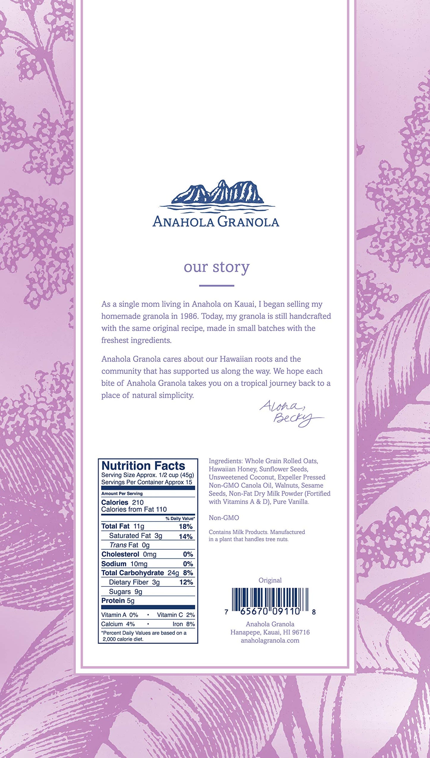 Anahola Granola Original 24 oz - Healthy Hawaiian Muesli Cereal - Wheat Free With No Sugar Added - Hand Cut Since 1986 - Good For You While Still