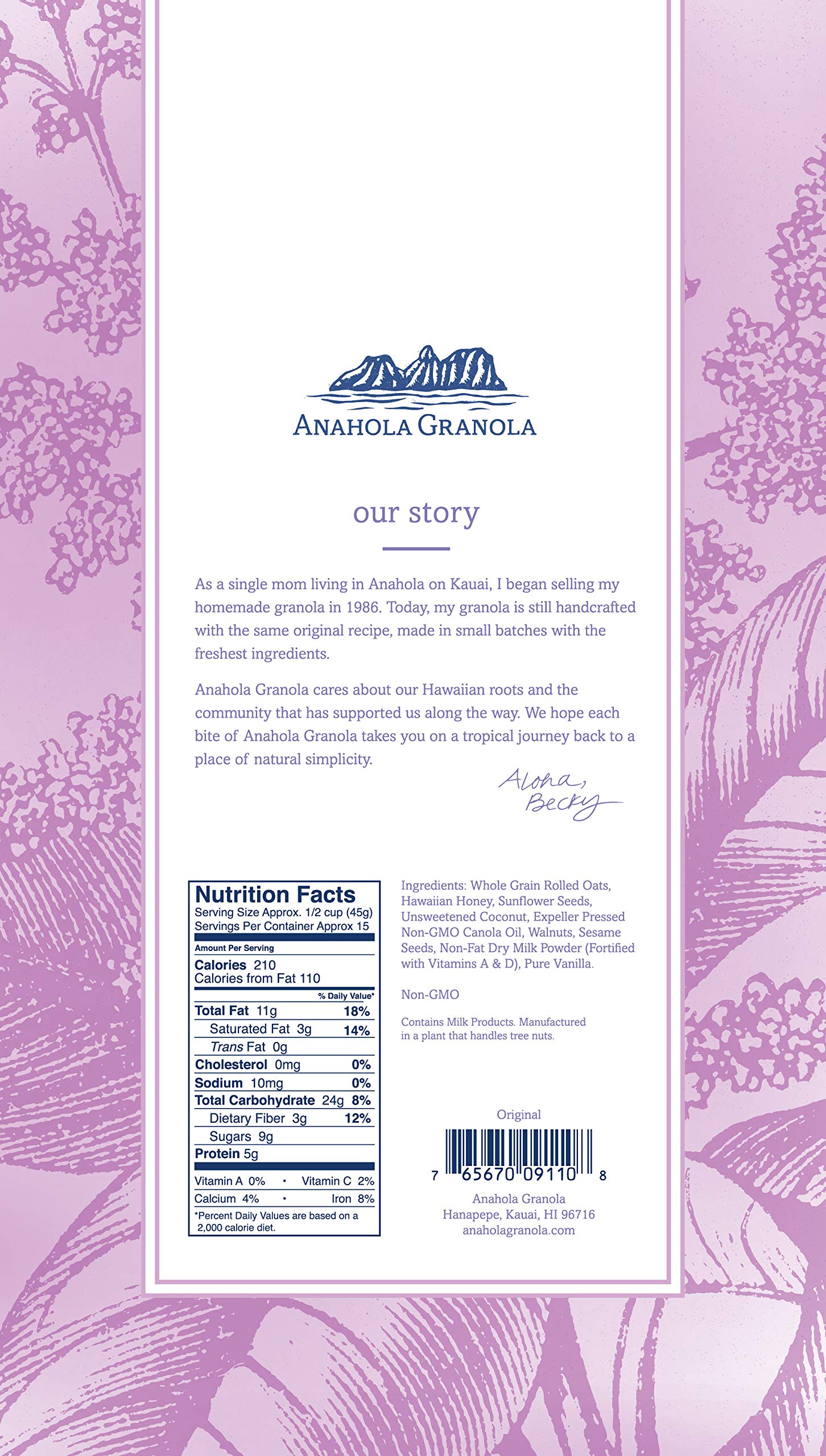 Anahola Granola Original 24 oz - Healthy Hawaiian Muesli Cereal - Wheat Free With No Sugar Added - Hand Cut Since 1986 - Good For You While Still