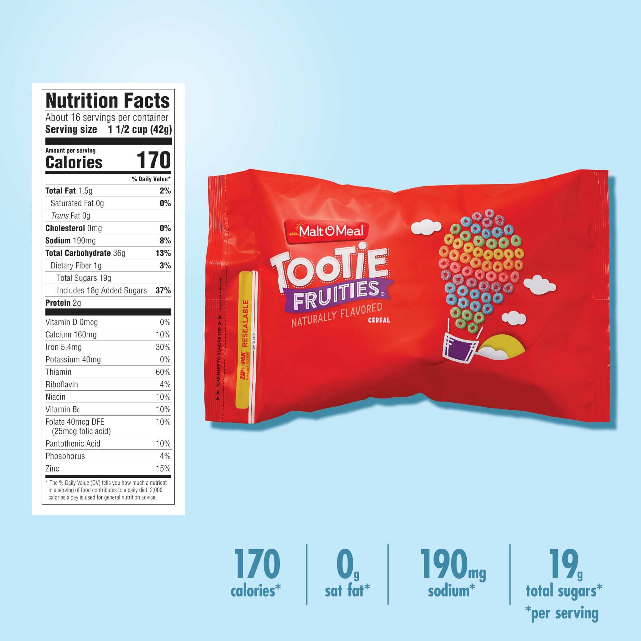 Malt-O-Meal Tootie Fruities Breakfast Cereal for Kids, Colorful and Fruity, Family Size, 23 oz Resealable Bag