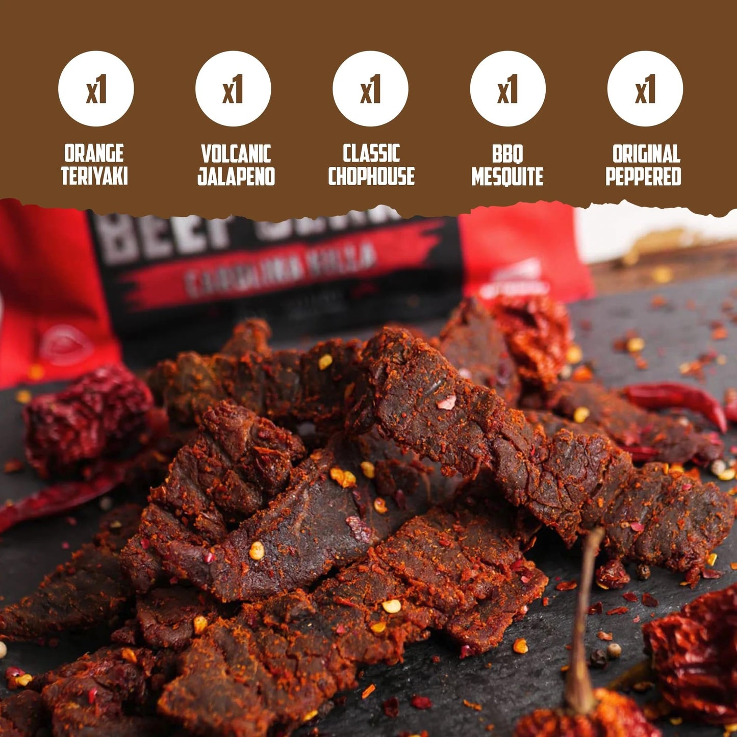 Beef Jerky Variety Pack | 5 Flavors & Up to 36g Protein Per Bag | Exceptionally Tender, Bold Flavors, USA Made, High Protein Carnivore Snacks | Jerky