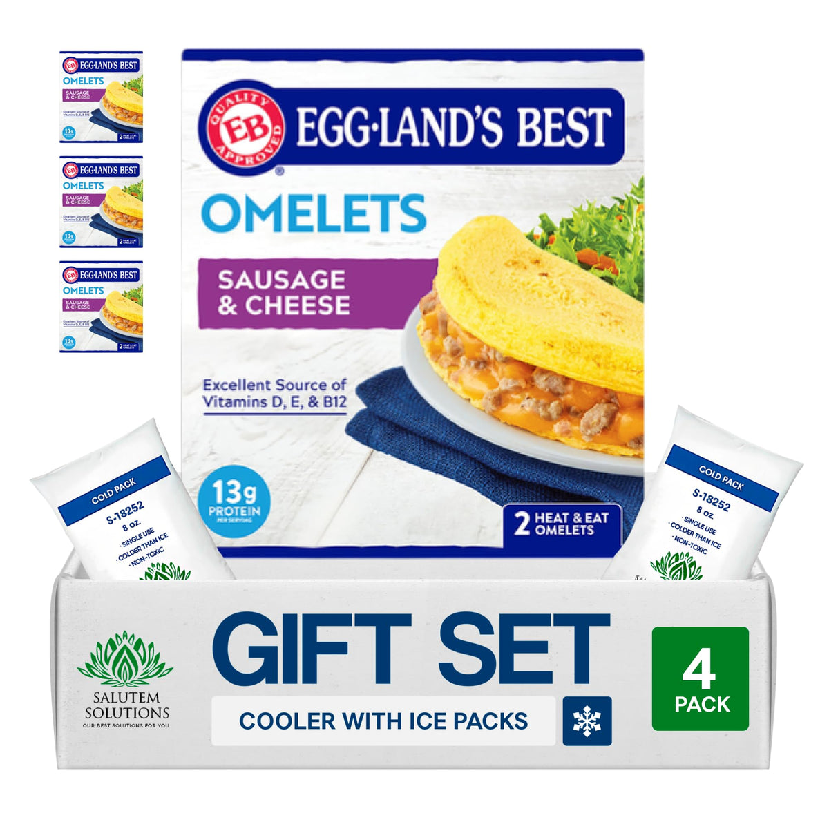 Salutem Vita - Sausage & Cheese Omelets, Protein-Rich Breakfast Gift Set - Pack of 4