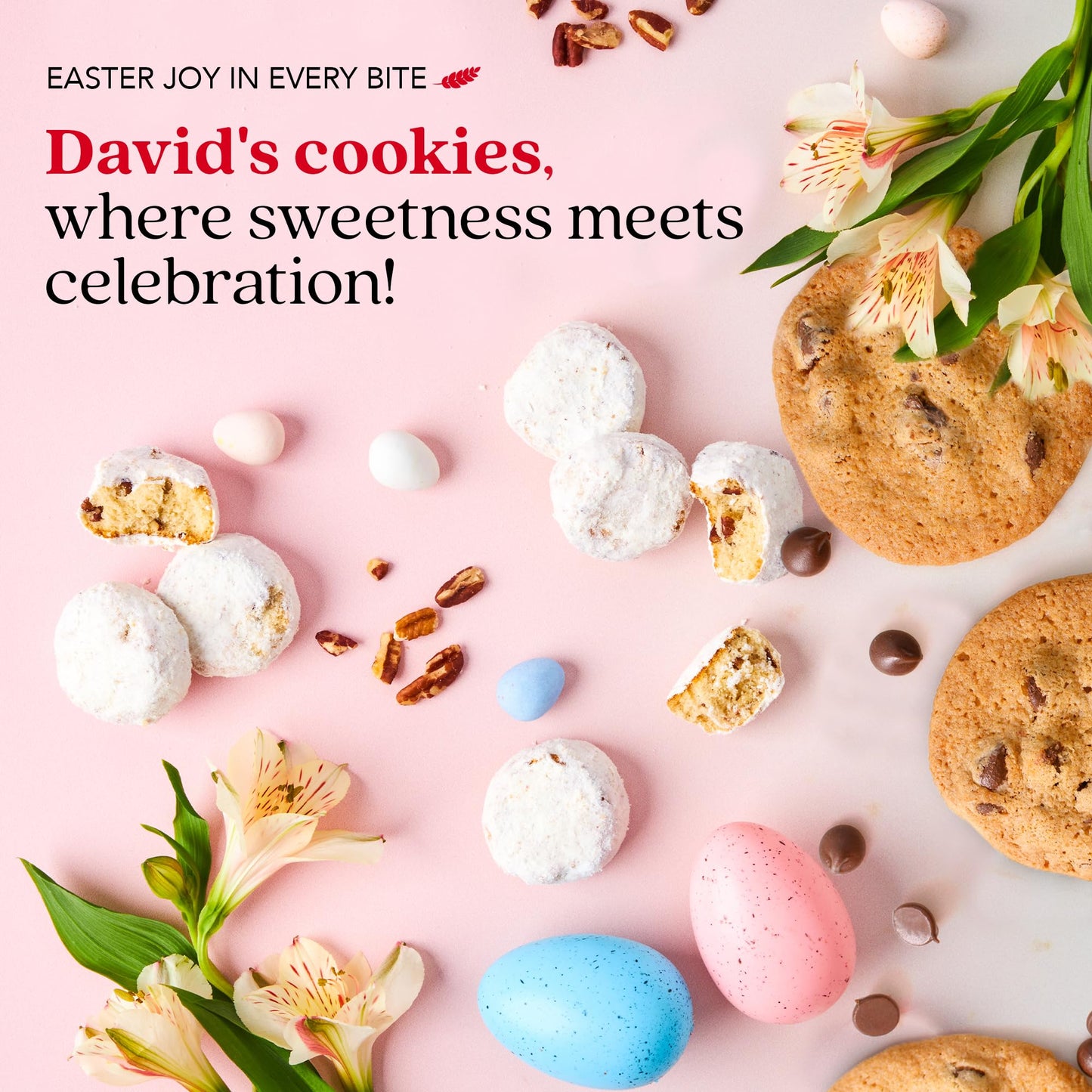 David’s Cookies Easter Assorted Cookies Gift Bucket - Freshly Baked Gourmet Thin Crispy Cookies and Butter Pecan Meltaways - Made of Fresh Ingredients