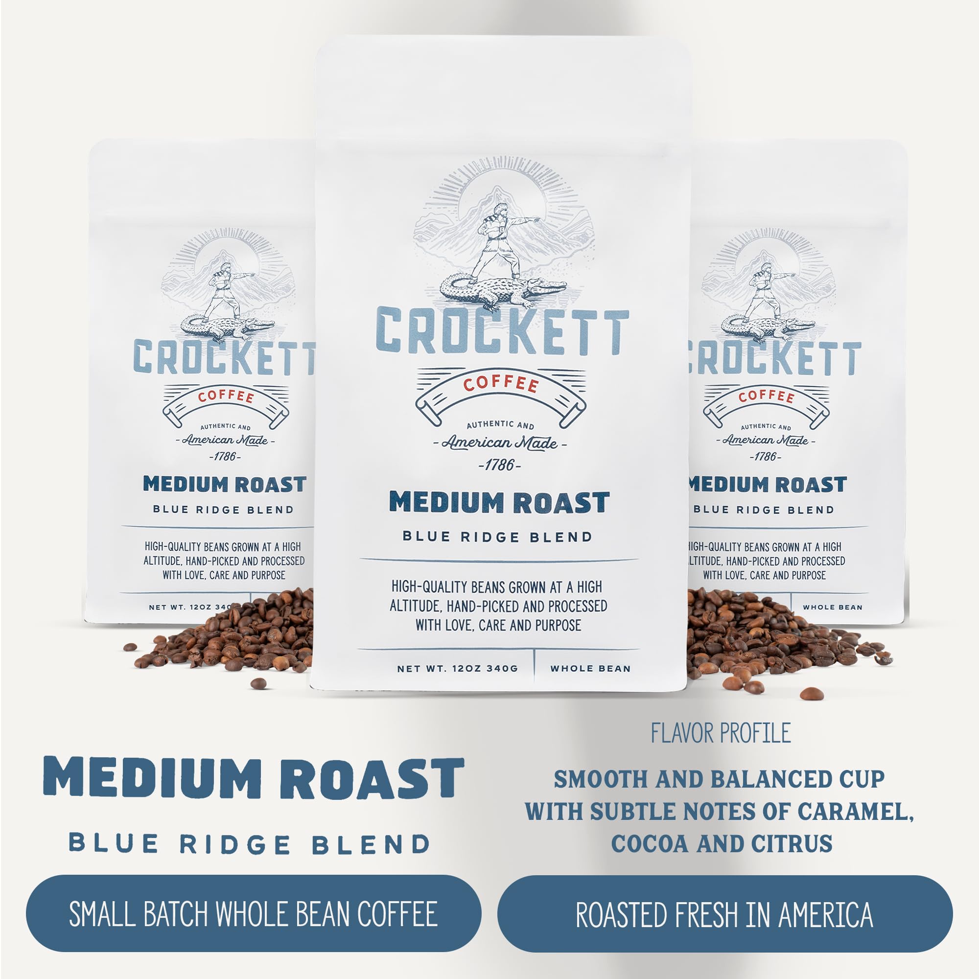 Crockett Whole Bean Coffee - Medium Roast Whole Coffee Beans with Smooth Flavor, Bold Aroma & Clean Finish - Perfect for Focused Energy, All-Day Drive
