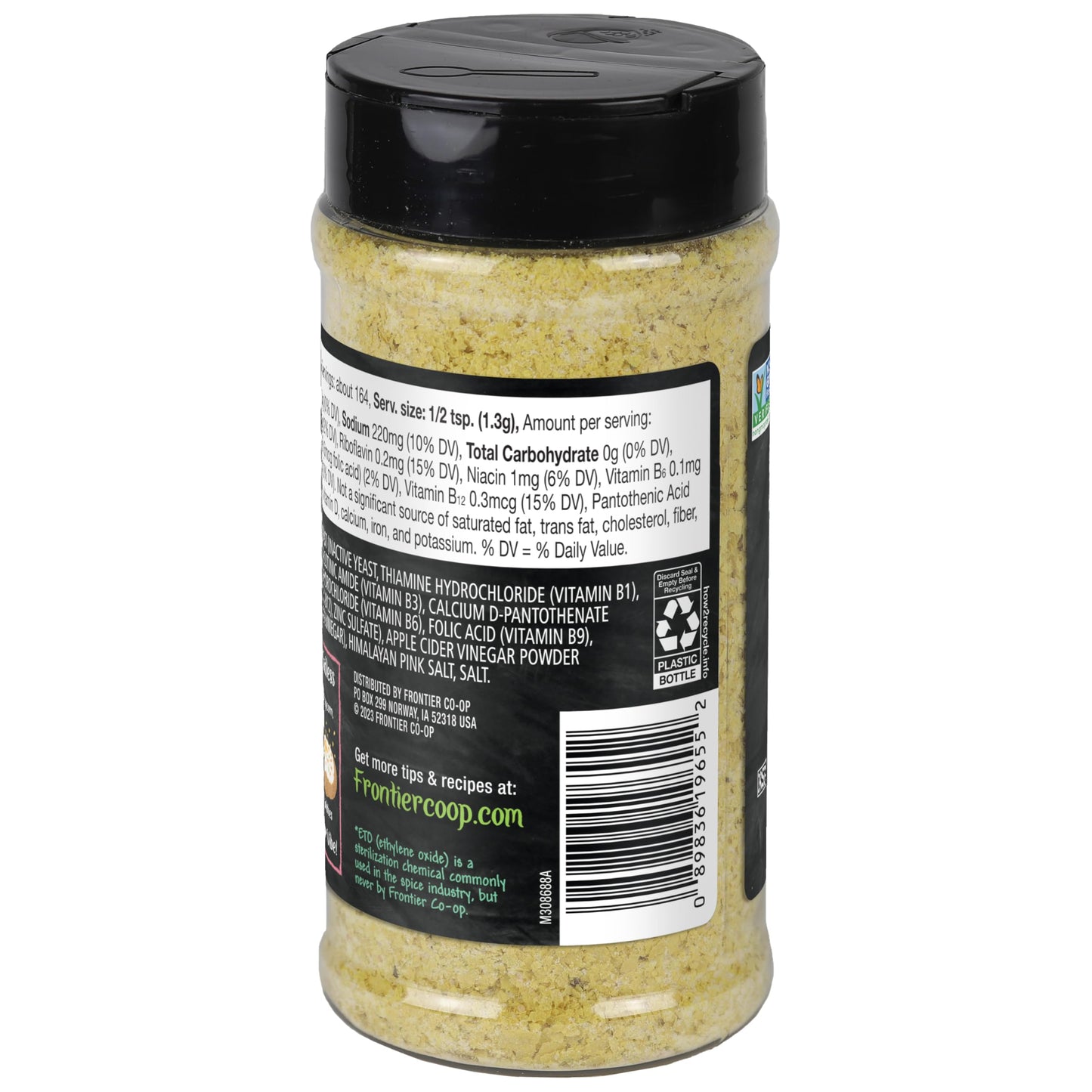 Frontier Co-op Himalayan Salt & Vinegar Nutritional Yeast Blend with Vitamin B12 7.51 oz - For Popcorn, Snacks, Pasta, and Soup