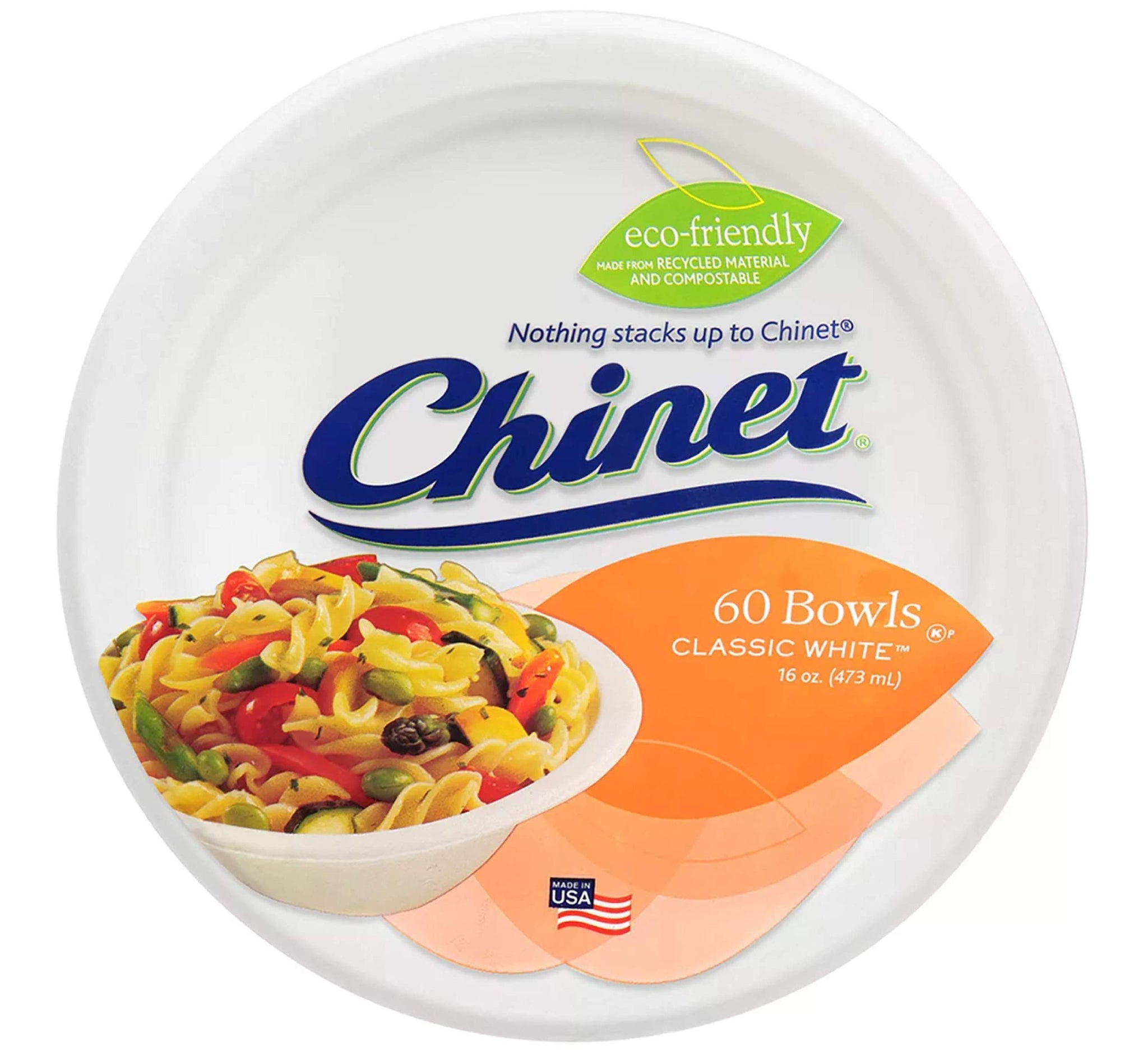 Chinet Classic Bundle - 60 Paper Bowls and 60 Paper Disposable Plates Combo - Classic White 16 Oz Bowls and All Occasion 8 3/4 Inch Classic White