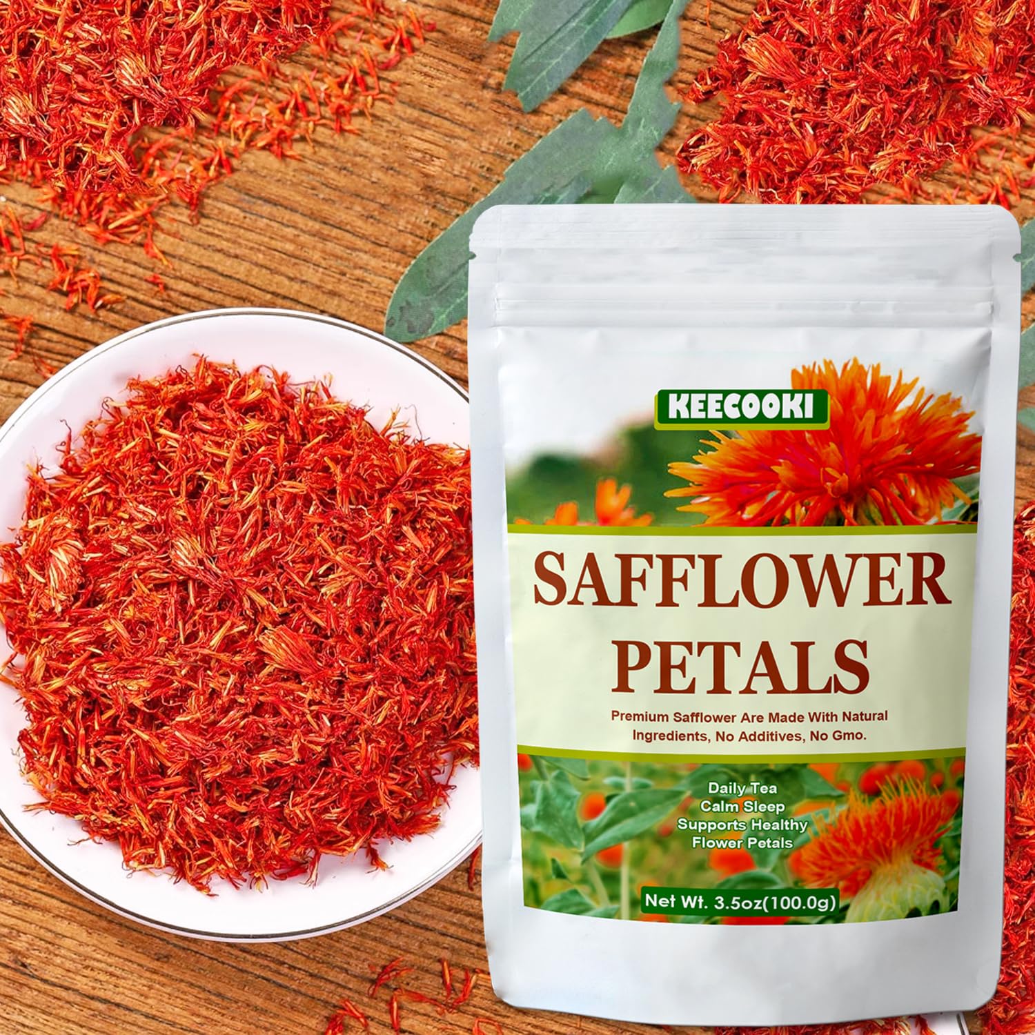 Premium Dried Safflower Petals, 3.5oz(100g), 100% Natural Safflower Flowers, Pure, No Additives, Pack of 1
