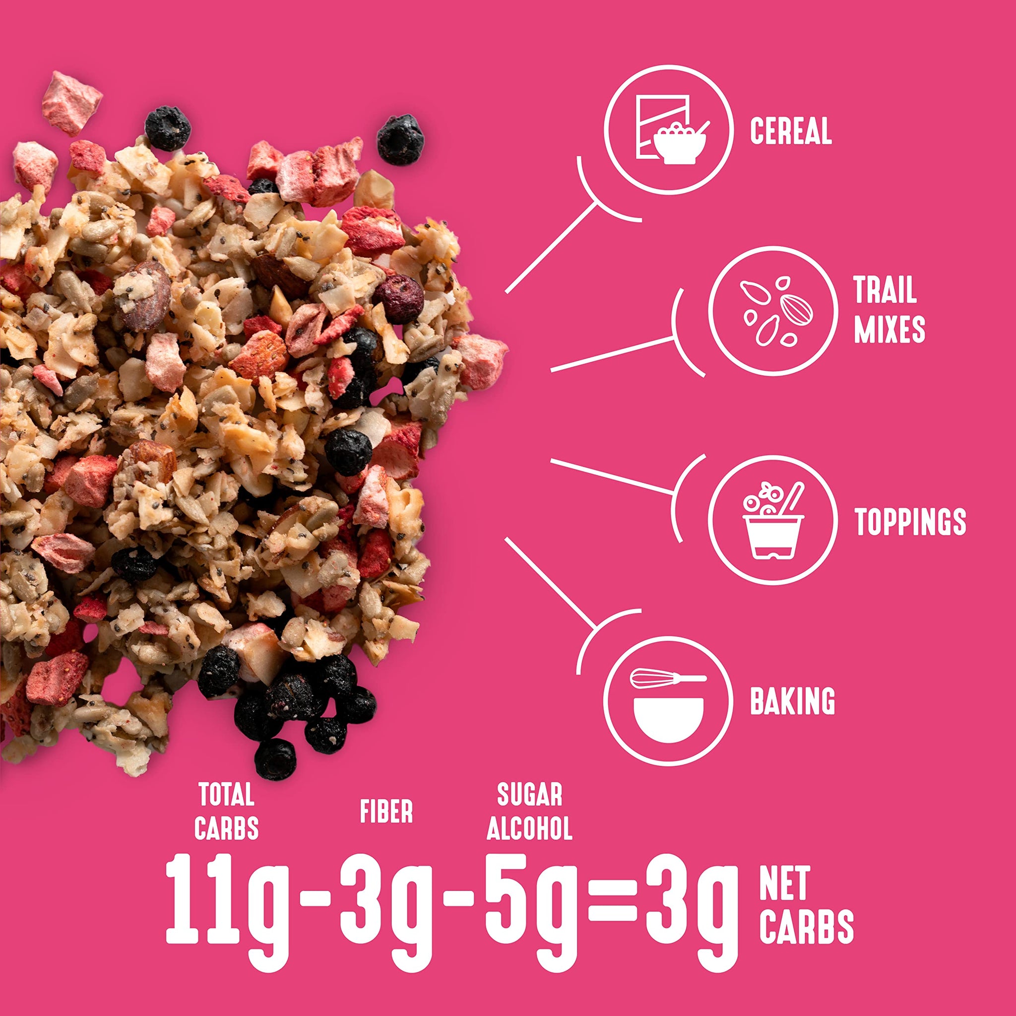 Lakanto Berry Crunch Granola - Delicious Snack, Quick Breakfast Cereal, Keto Friendly, Monk Fruit Sweetener, No Sugar Added, Vegan, Gluten Free, Grain