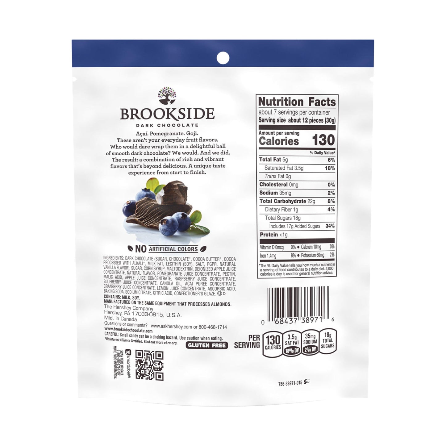 Brookside, Dark Chocolate, Acai and Blueberry Flavored Snacking Chocolate Bag, 7 Ounce