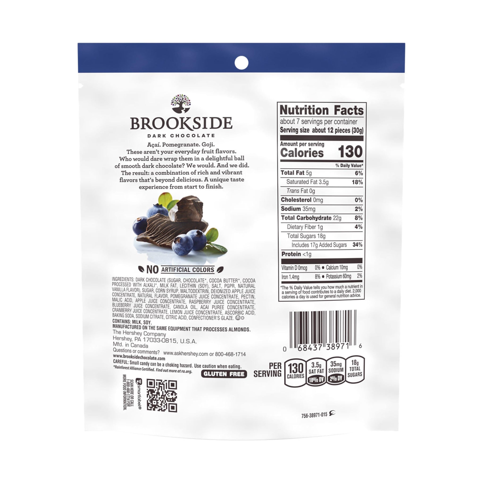 Brookside, Dark Chocolate, Acai and Blueberry Flavored Snacking Chocolate Bag, 7 Ounce