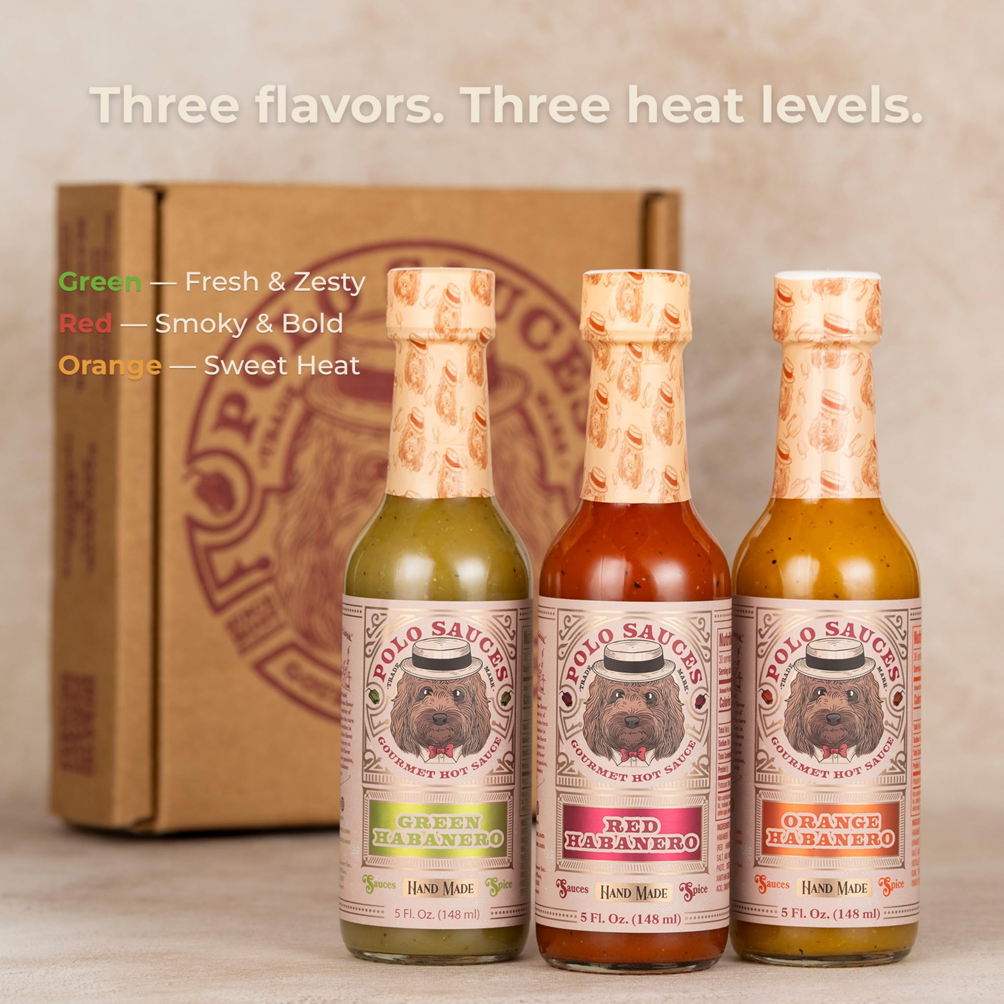 POLO Hot Sauce Variety Pack - Habanero Hot Sauce Gift Set (3 Pack) Red, Green & Orange, Small Batch & Handcrafted in Florida, USA - Gluten Free