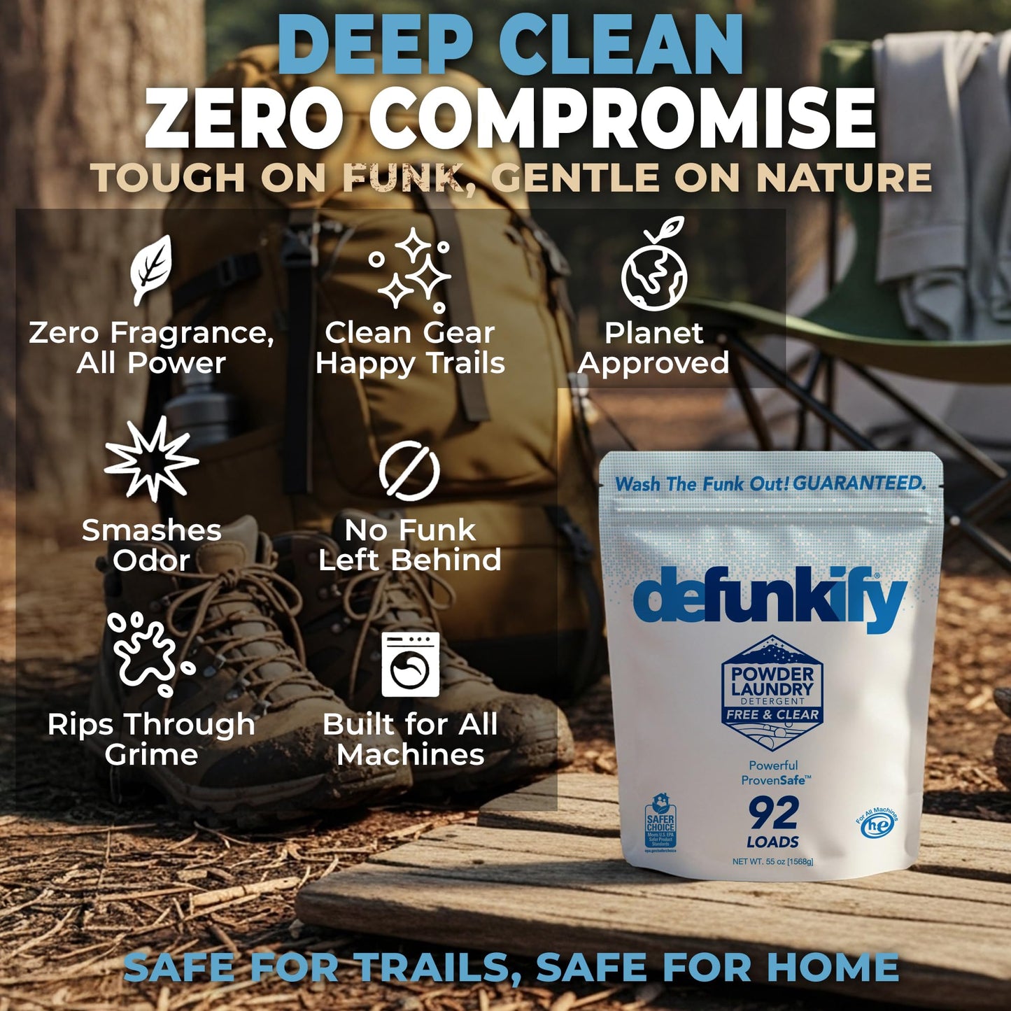 Laundry Detergent, 92 Load. Unscented Enzyme Cleaner Laundry Detergent Powder. Activewear, Outdoor Gear Cleaning Supplies w/Odor Eliminator, Stain