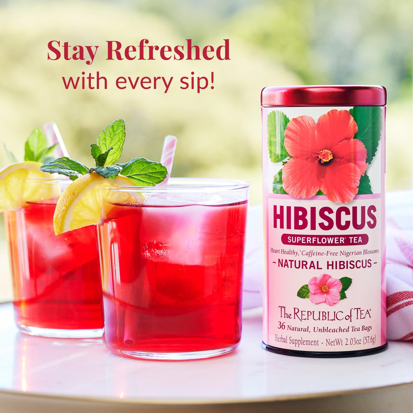 The Republic of Tea - Natural Hibiscus Tea, 36 Tea Bags, Herbal Blend, Caffeine Free, Gluten Free