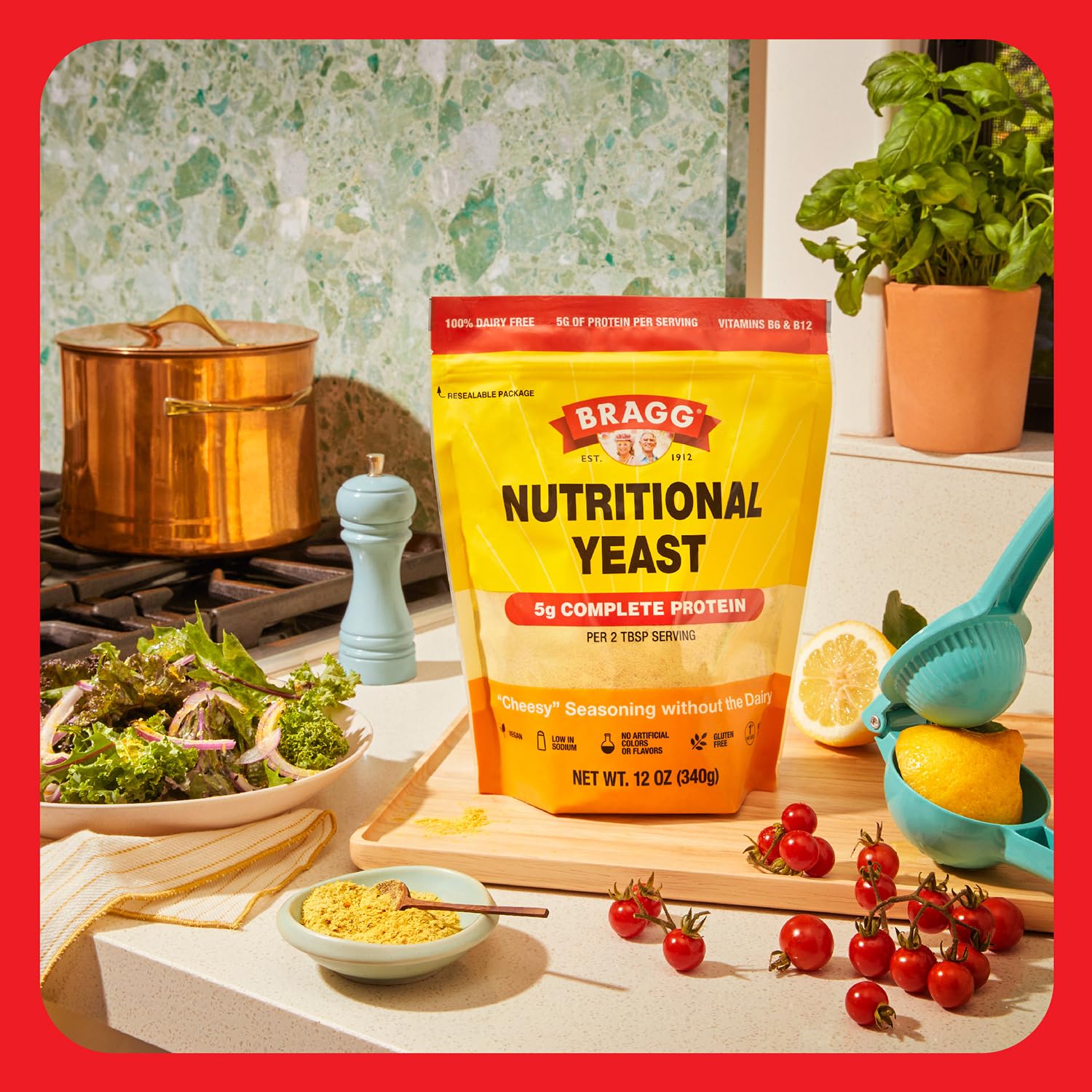 Bragg Premium Nutritional Yeast Seasoning - Vegan, Gluten Free - Good Source of Protein & Vitamins - Nutritious Savory Parmesan Cheese Substitute