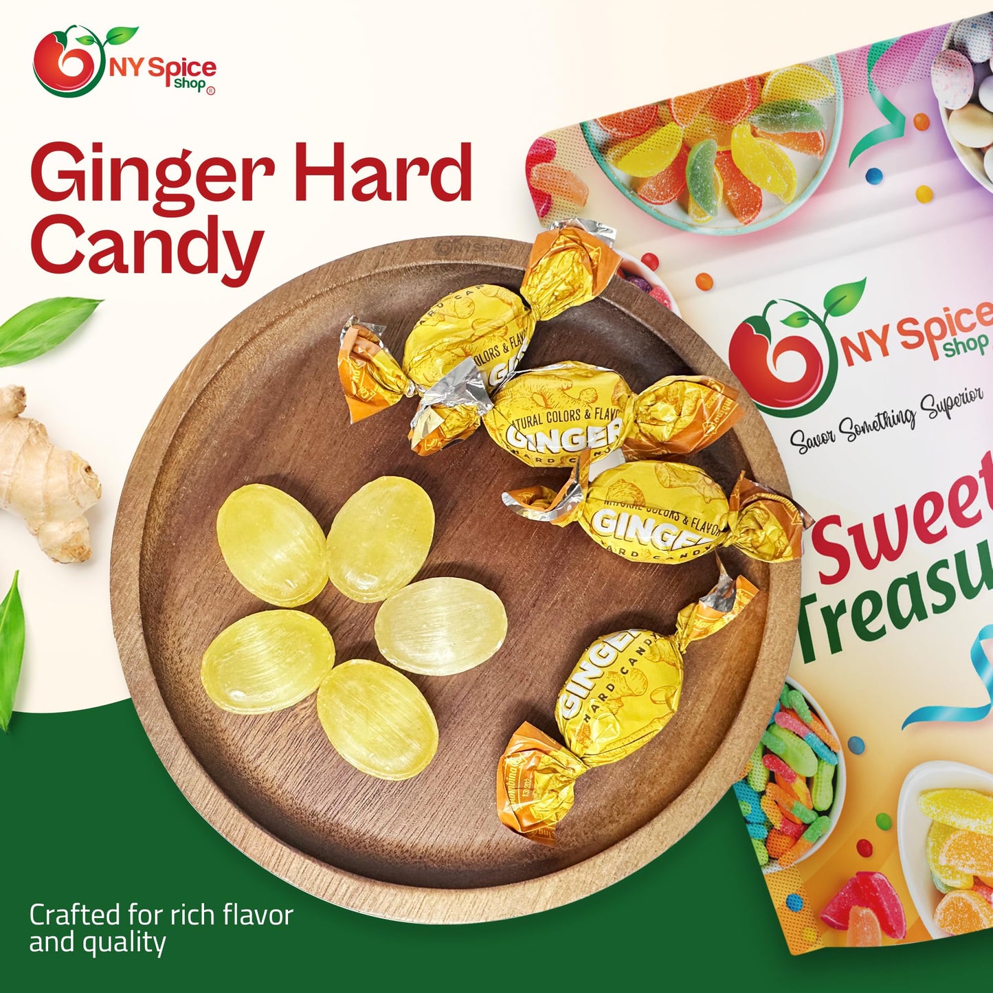 NY SPICE SHOP Ginger Candy - Ginger Hard Candy - Ginger Candies - Ginger Candy Hard - Hard Ginger Candy - Natural Ginger Candy - Ginger Cuts Candy - 1