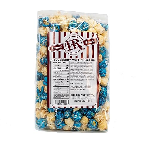Blueberry Muffin Flavored Popcorn | 4 Bags | 8 oz Each | | Made in Gibbon, NE | HR Poppin' Snacks