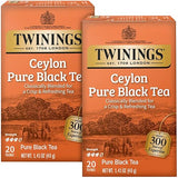 Twinings Ceylon Pure Black Tea - A Crisp, Refreshing, Formerly Orange Pekoe, Caffeinated Tea Bags, Individually Wrapped, 20 Count (Pack of 2)