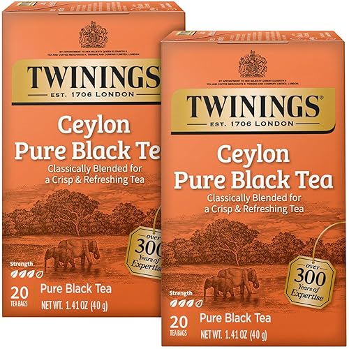 Twinings Ceylon Pure Black Tea - A Crisp, Refreshing, Formerly Orange Pekoe, Caffeinated Tea Bags, Individually Wrapped, 20 Count (Pack of 2)