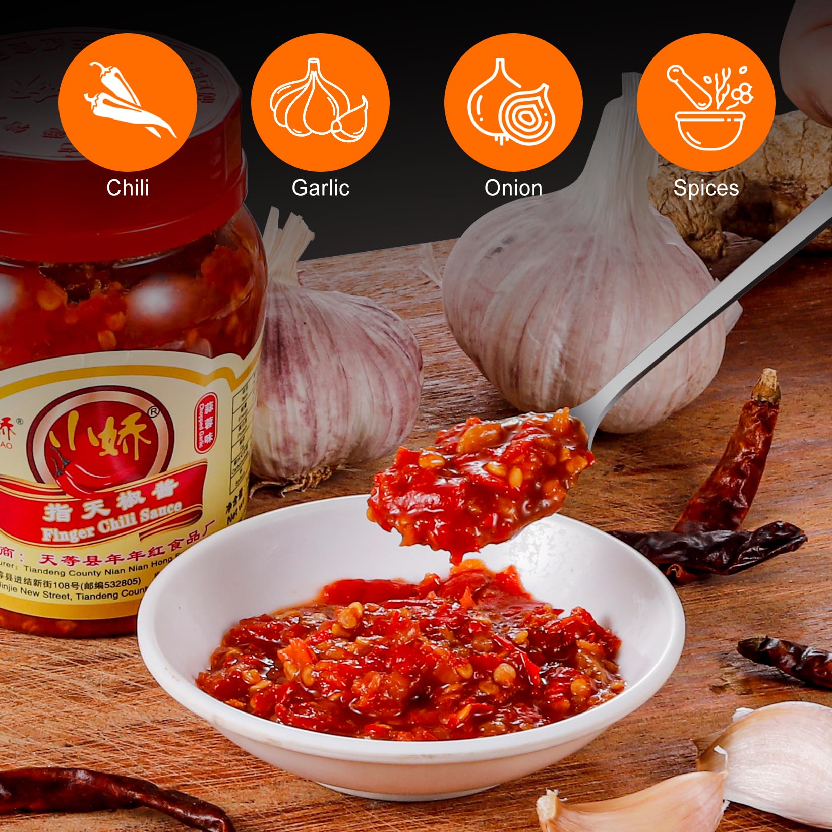 Garlic Chili Crisp Sauce, Guangxi Tiandeng-Style Spicy, 7.4Oz(210g)