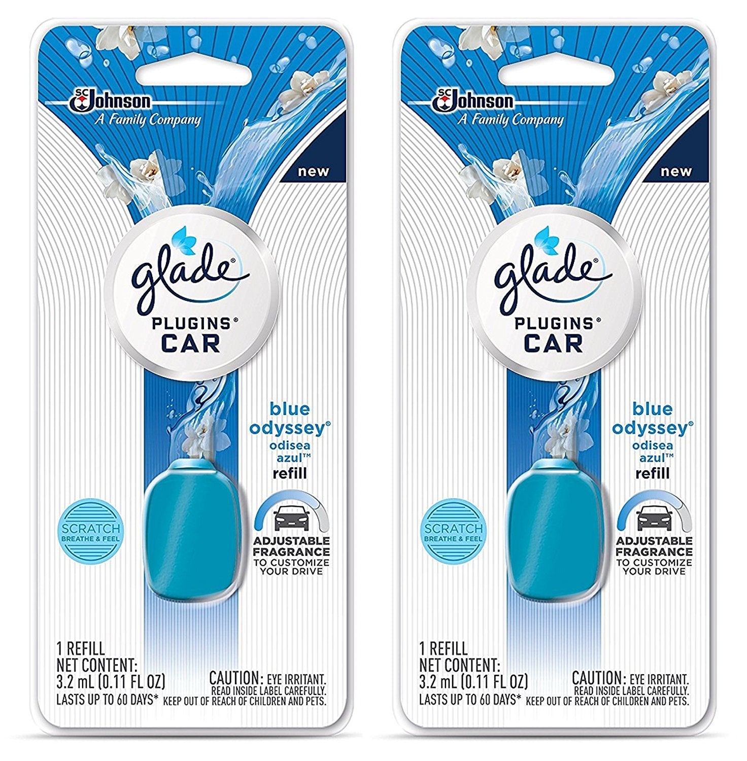 Glade Plugins Car Refill - Blue Odyssey - Net Wt. 3.2 mL (0.11 FL OZ) Per Refill - Pack of 2 Refills