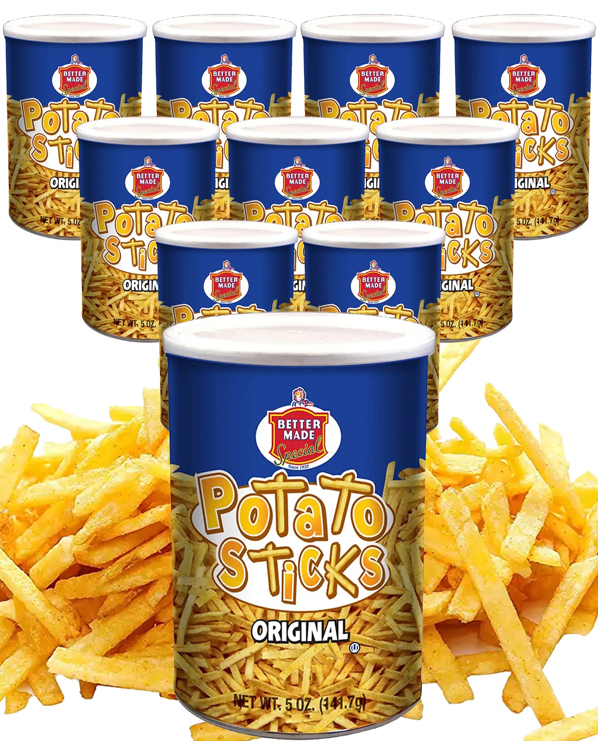 Better Made Potato Sticks 5oz Canister - (Original, 12 Can Tray) - Shoestring Potato Sticks - Gluten Free - Crunchy, Crispy Snack from Fresh Potatoes