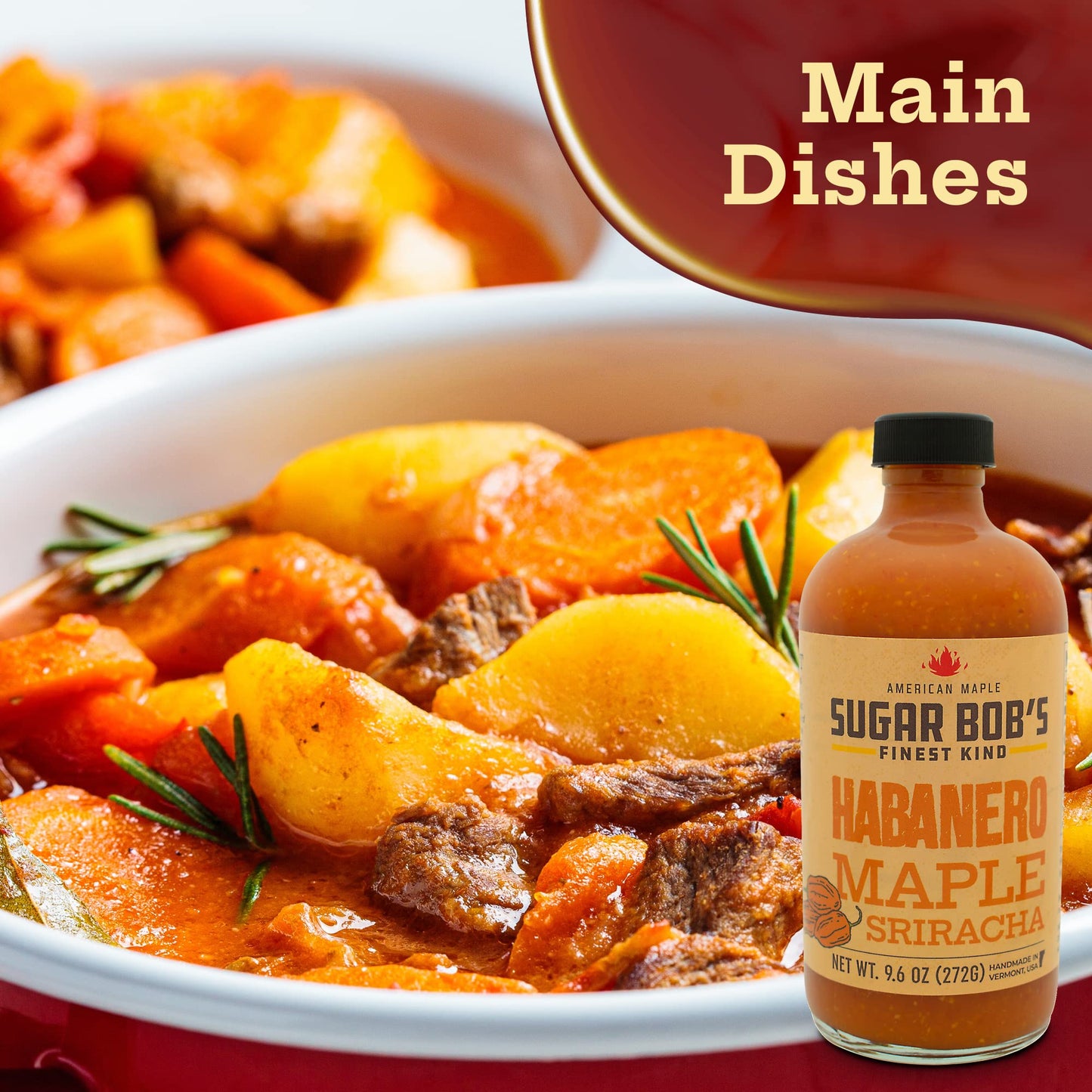 Sugar Bob's Finest Kind, Habanero Maple Sriracha Hot Sauce, Very Hot Sauce with Garlic, Bell and Habanero Peppers, Net Weight 9.6 oz