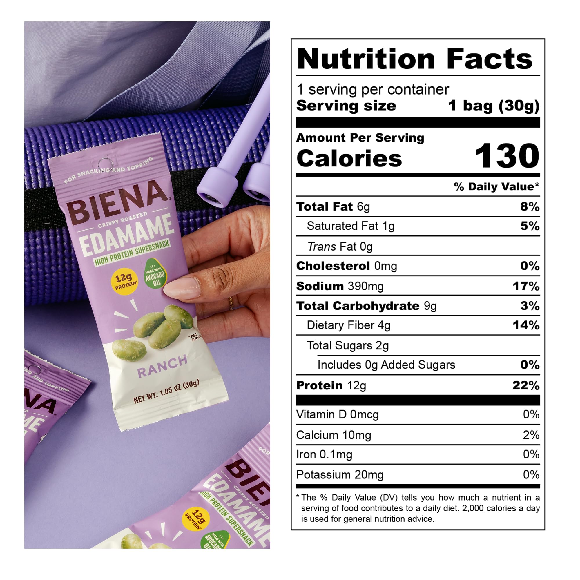 Biena Crispy Roasted Edamame Beans Snack - High Protein Low Carb Snack for Adults & Kids, 12g Protein per Serving - Made w/Avocado Oil - Vegan