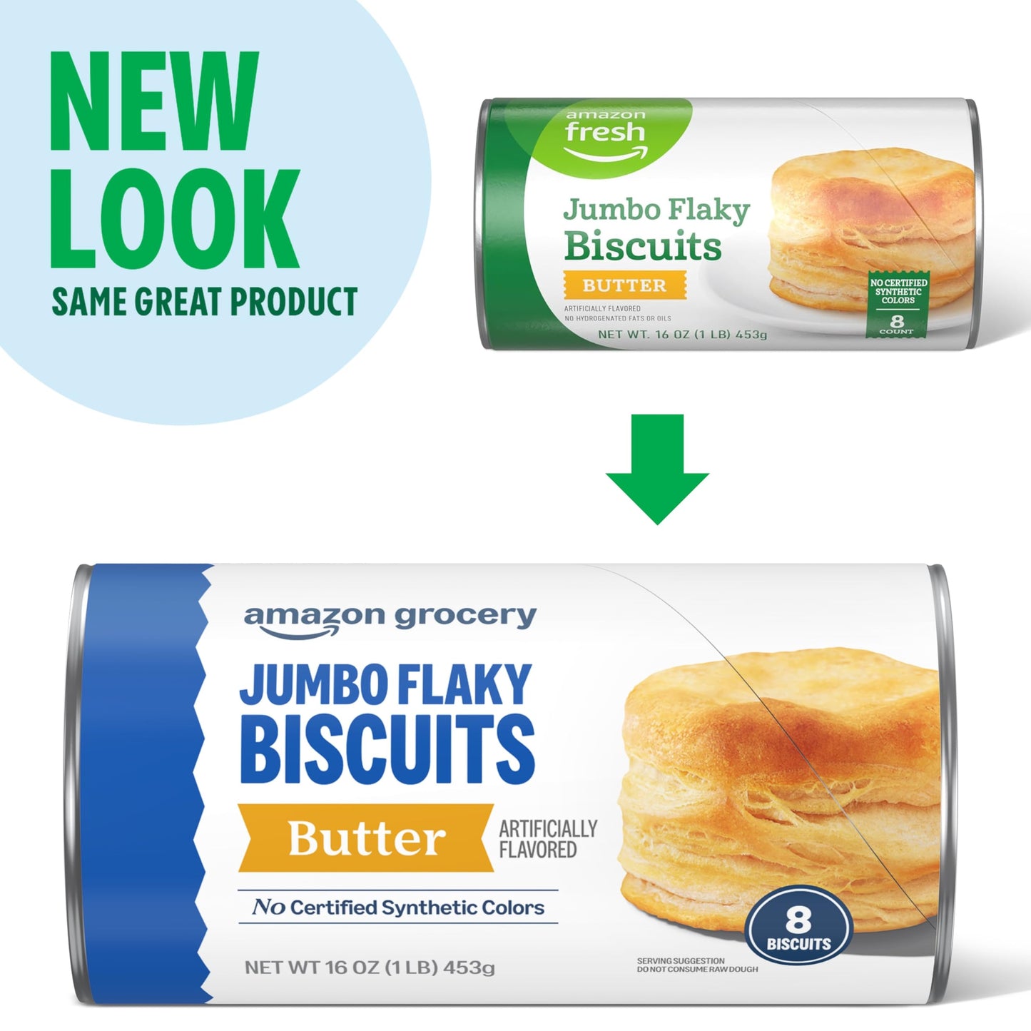 Amazon Grocery, Jumbo Flaky Butter Biscuits, 16 Oz, 8 Ct (Previously Amazon Fresh, Packaging May Vary)