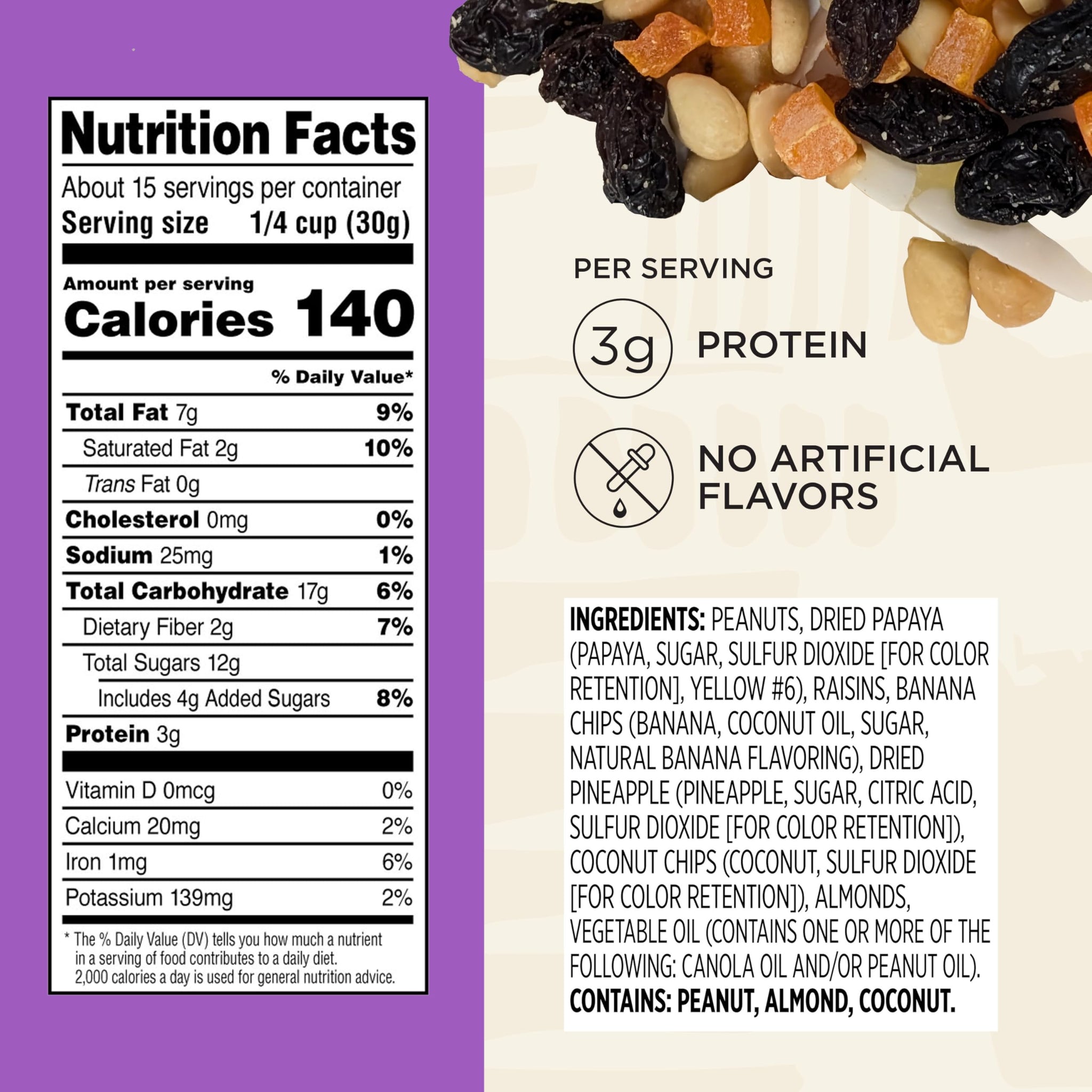 Snak Club Tropical Trail Mix with Dried Fruits, Chips & Almonds, 16 oz
