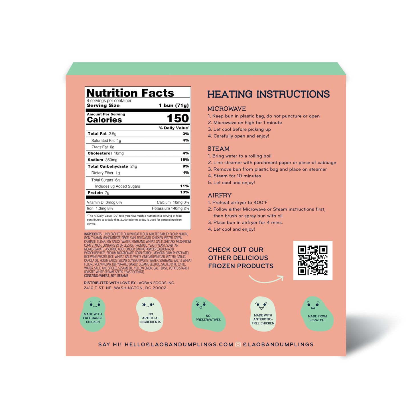 Laoban Dumplings?Sesame Chicken Bao Buns?Made with Free-Range Chicken, Shiitake Mushrooms, and Sesame?Frozen Meals Made from Scratch | No Artificial