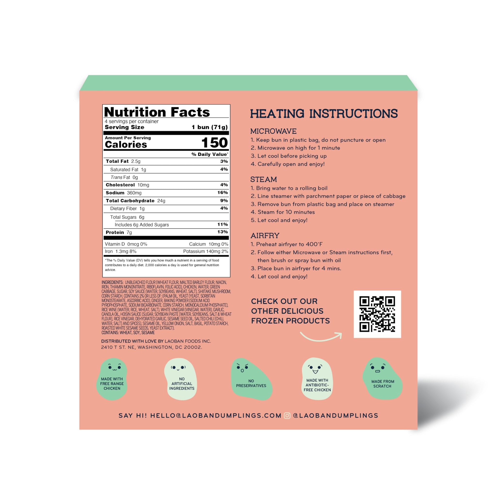 Laoban Dumplings?Sesame Chicken Bao Buns?Made with Free-Range Chicken, Shiitake Mushrooms, and Sesame?Frozen Meals Made from Scratch | No Artificial