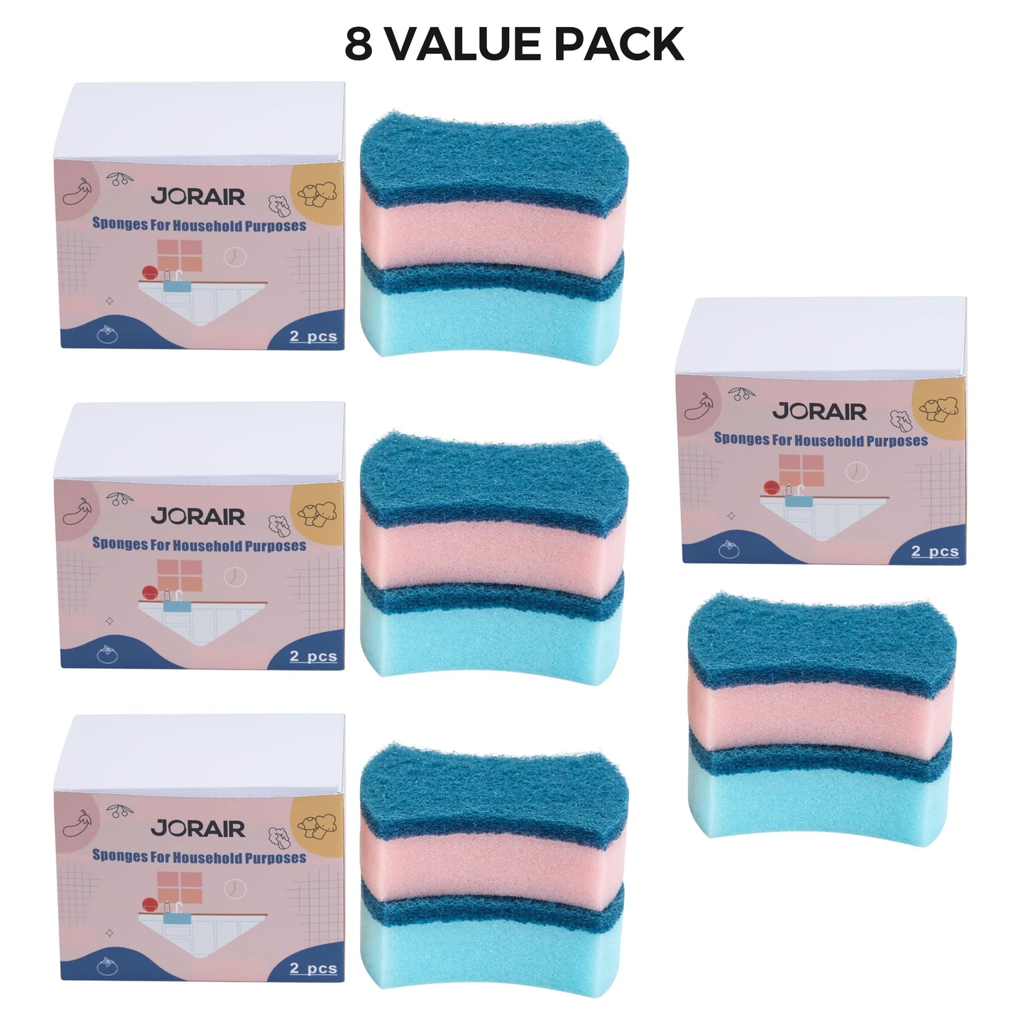 JORAIR 8 Pack Household Cleaning Sponges - High Absorbency, Ideal for Daily Kitchen Used, Model VF110 Replacement