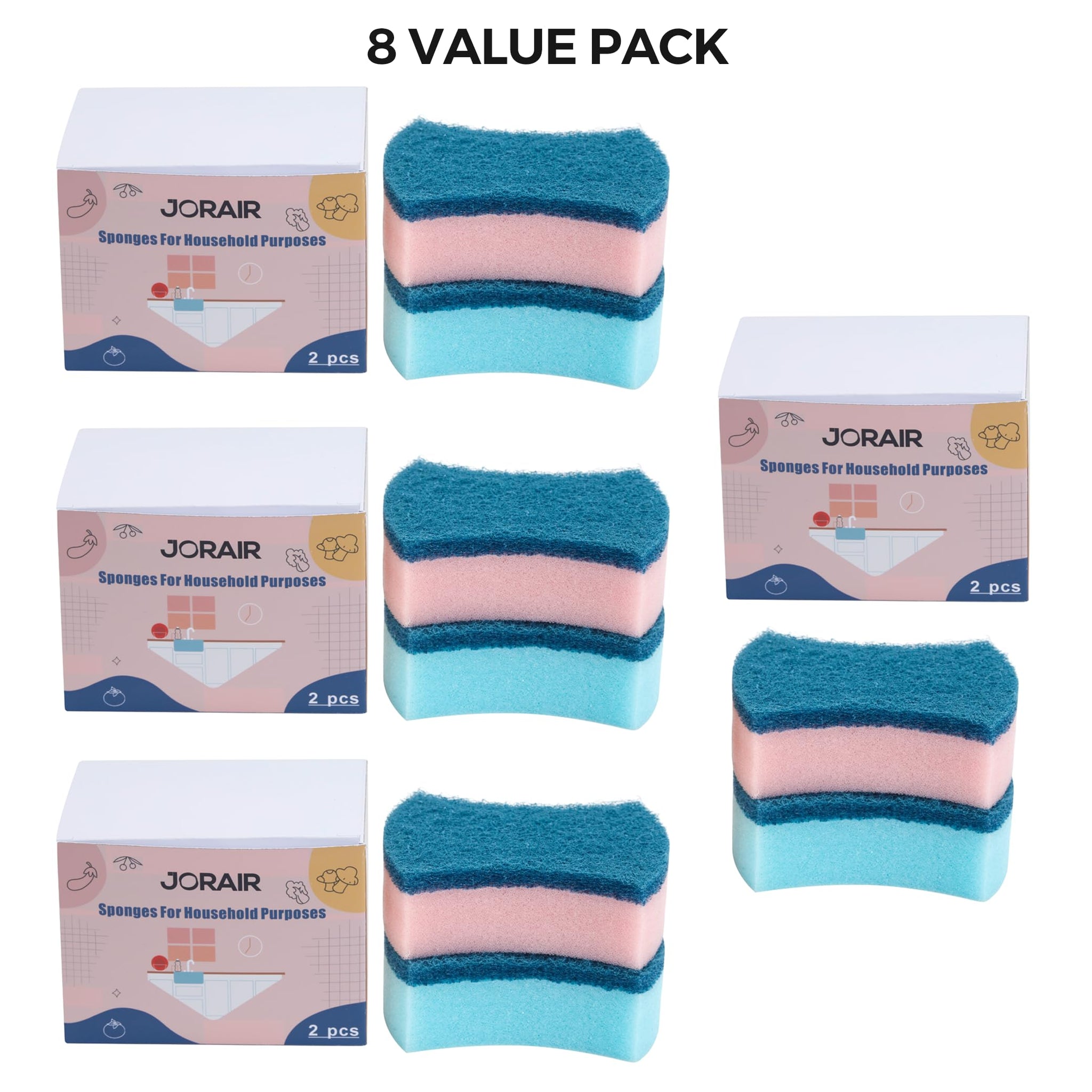 JORAIR 8 Pack Household Cleaning Sponges - High Absorbency, Ideal for Daily Kitchen Used, Model VF110 Replacement