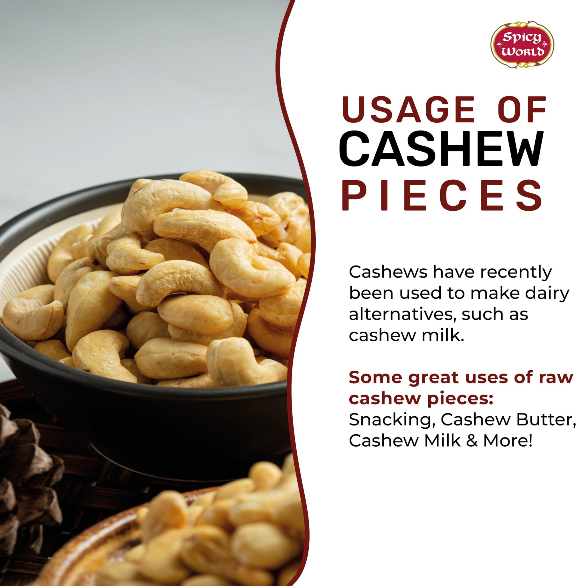 Spicy World Raw Cashew Pieces 80oz (5 LBS) - Natural Bulk Raw & Unsalted Cashews for Cooking, Baking & Topping, Gluten Free, Vegan, Keto, Paleo