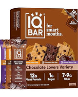IQBAR Clean Plant Protein Bars - Chocolate Lovers Variety - 12 Count - Keto, Vegan, High Fiber, Gluten and Dairy Free, Low Sugar Snack - Brain