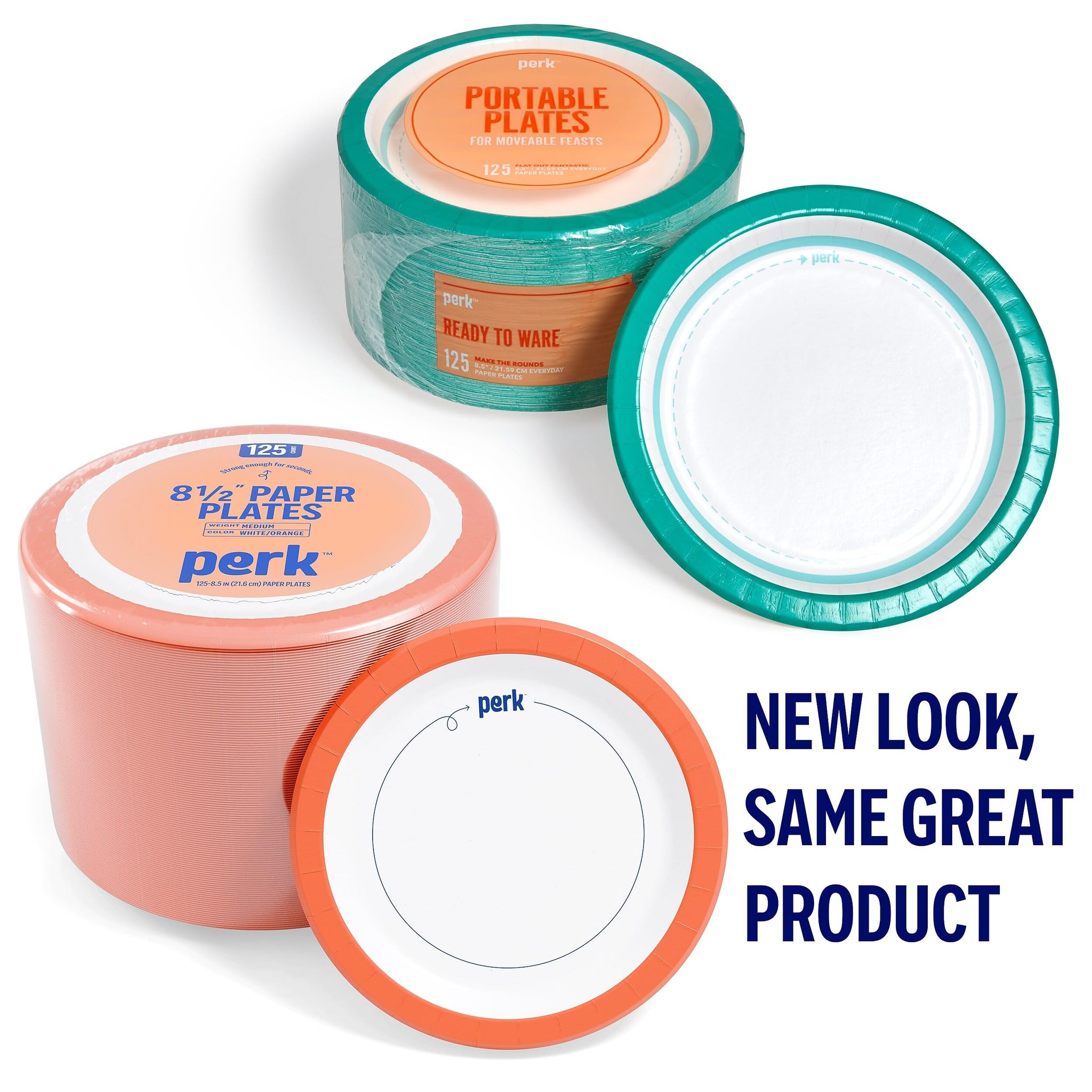 Perk 8.5 Inch Paper Plates, 125 Count, Medium-Weight Microwave Safe Disposable Plates for Everyday Use & Parties