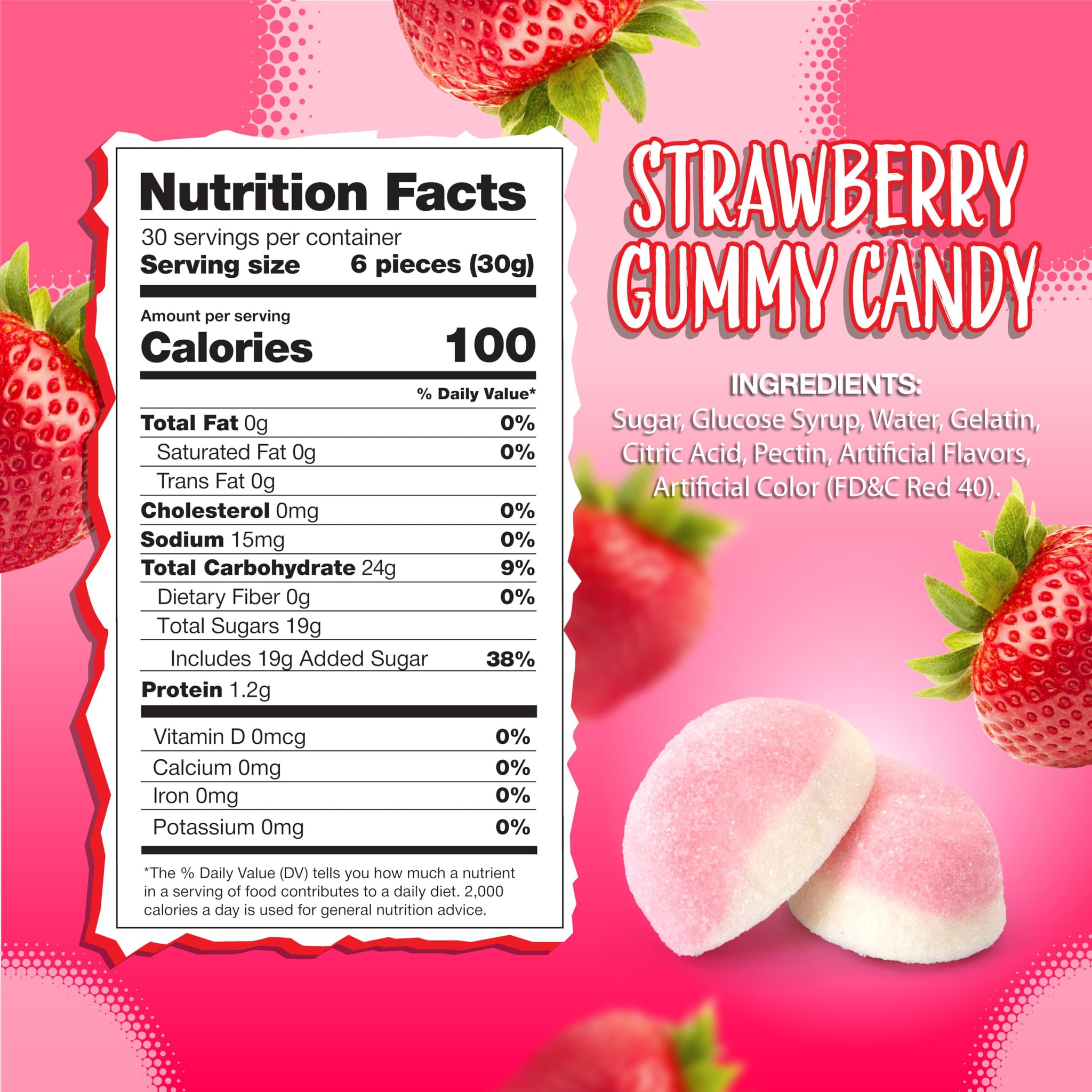 Strawberry Gummy Candy | 2-Pound Bag | Pink Candy for Baby Shower Favors | Gender Reveal Party Favors | Puffy Strawberry Gummies for Candy Buffets