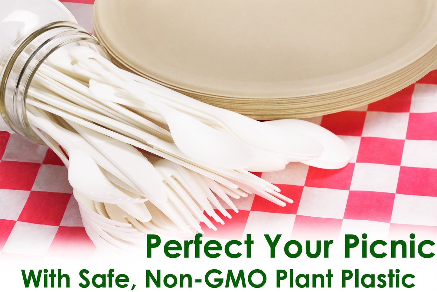 Disposable Knives Made From Non-GMO, Plant-Based, Plastic, 50 Pk. Sturdy Utensils are Certified, Compostable, Eco-Friendly Cutlery With No Wood Taste