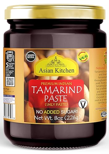 Asian Kitchen Tamarind Paste Puree (Imli) 8oz (227g) Glass Jar, Gluten Free, No Added Sugar ~ All Natural | Vegan | Non-GMO | No Colors | Indian