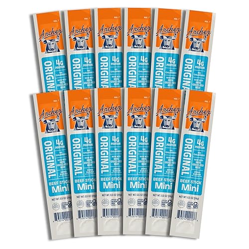 Archer Jerky Mini Beef Jerky Sticks - Grass Fed Beef Sticks Individually Wrapped, Bulk Snack Packs for Adults, Gluten Free, Paleo, Keto, Low Carb - .5