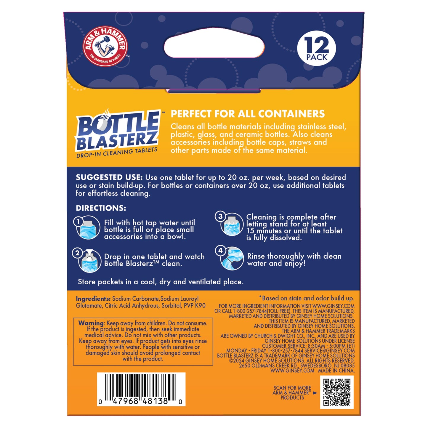 Arm & Hammer Bottle Blasterz - Drop-In Cleaning Tablets - Perfect for Water Bottles, Tumblers, and Coolers - All-Natural Ingredients, Eliminates