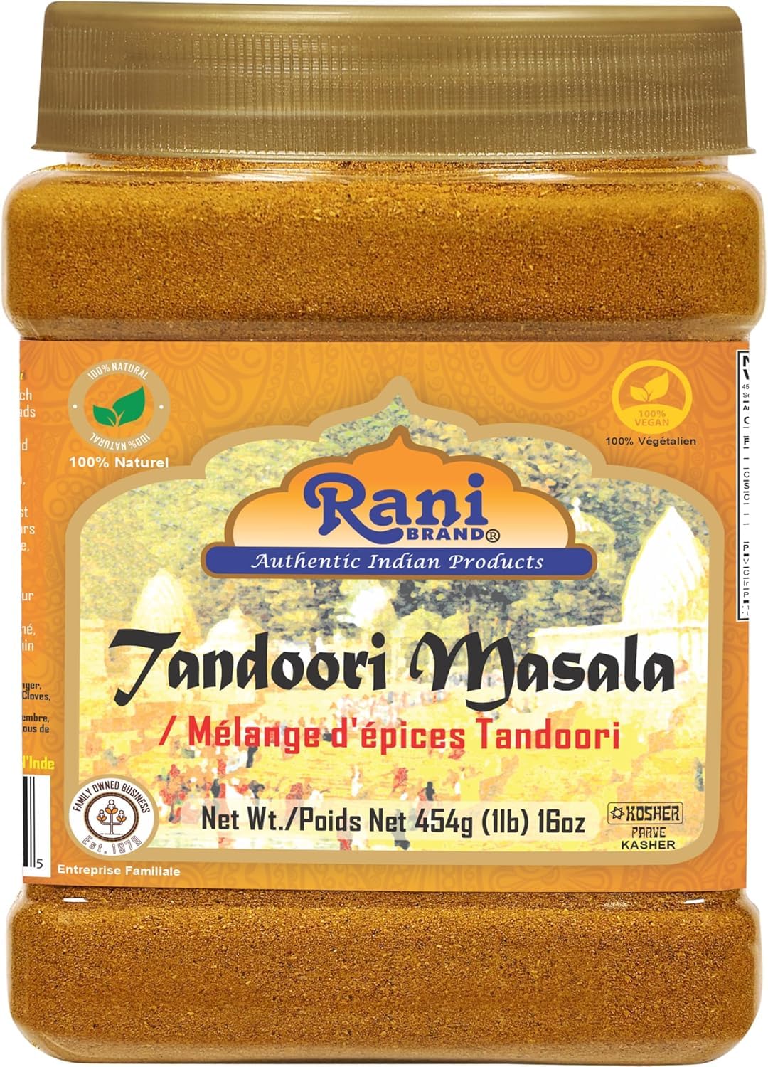 Rani Tandoori Masala (Natural, No Colors Added) Indian 11-Spice Blend 16oz (1lb) 454g PET Jar, Pack of 6 ~ Salt Free | Vegan | Gluten Friendly |
