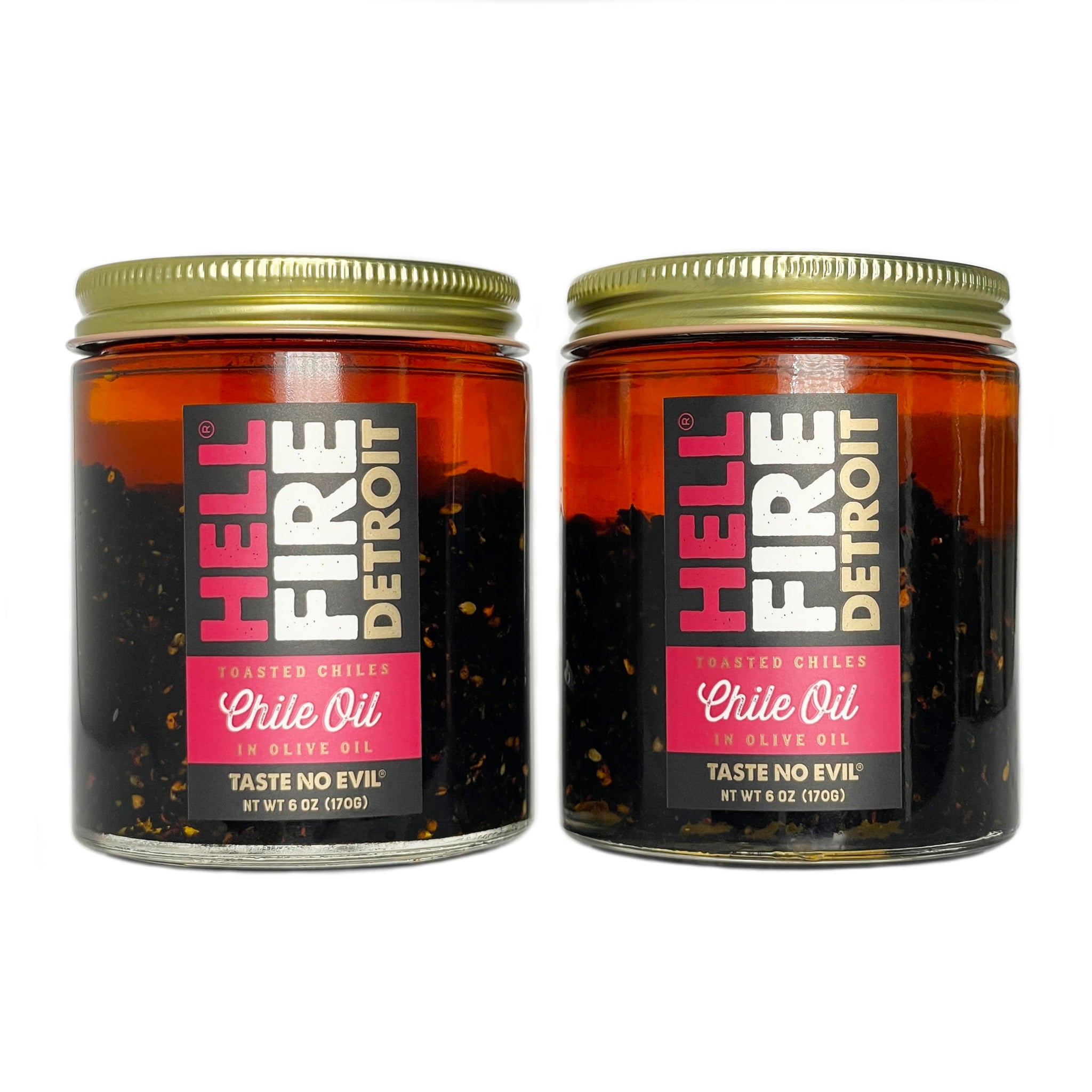 Hell Fire Detroit Chile Oil Hot, Fire-Roasted Blend with Ghost & Piri Piri Chiles, All-Natural, Vegan, Gluten-Free, Low Sodium - 4 fl oz (2-Pack)