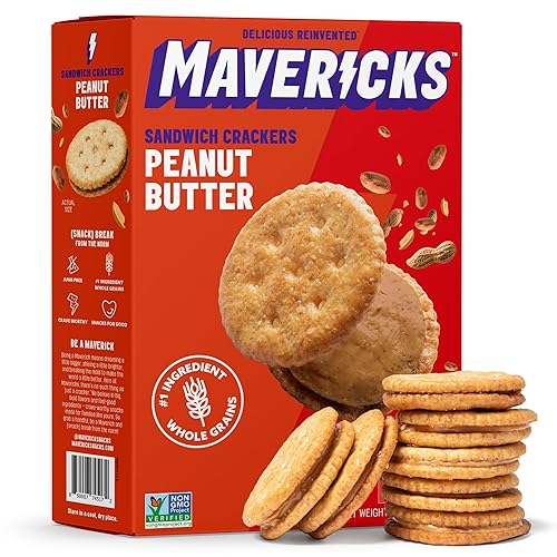 Mavericks Sandwich Crackers Peanut Butter - Plant-based Peanut Butter Sandwich Snack Crackers, Whole Grain, Non-GMO - Back to School - 7 oz Box (1