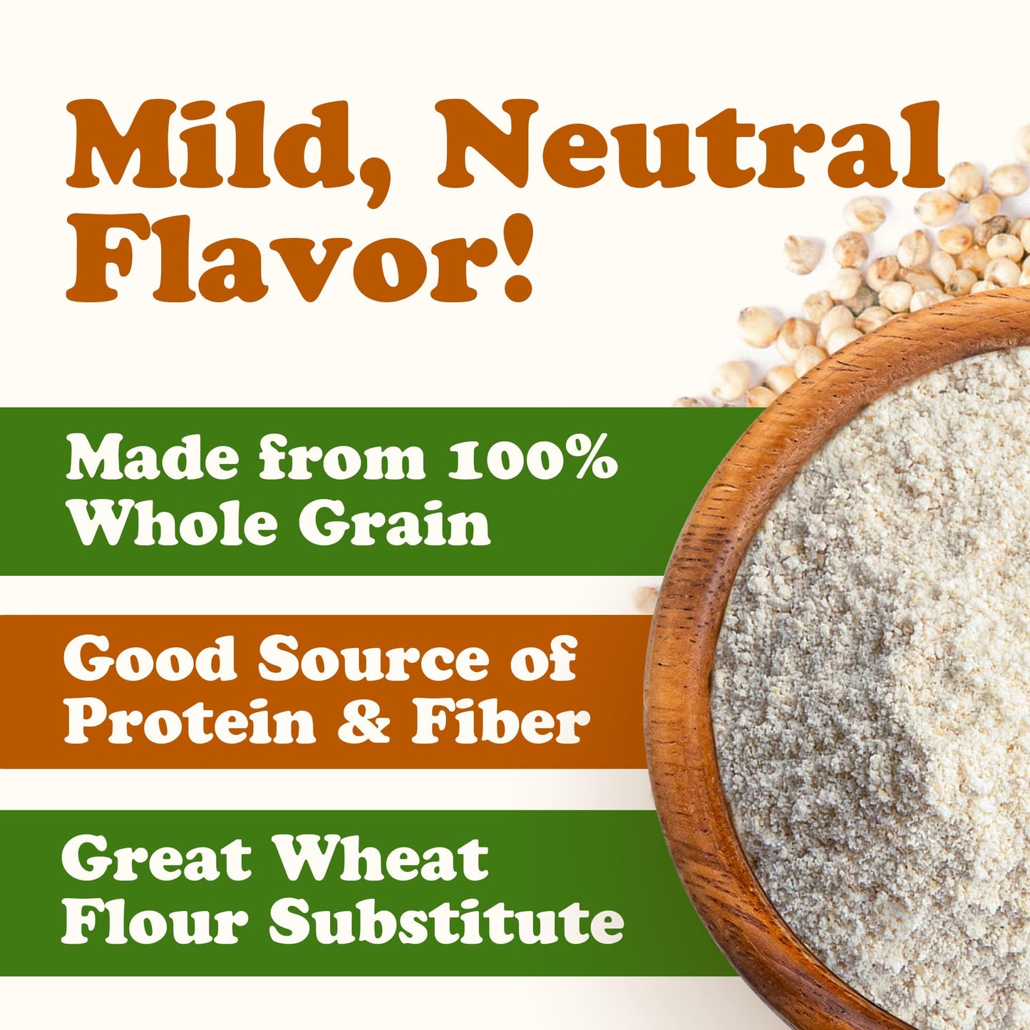 Food to Live Gluten-Free Organic White Sorghum Flour, 1 Pound - Non-GMO Whole Grains, Finely Ground, Pure, Raw. Good Source of Protein and Fiber