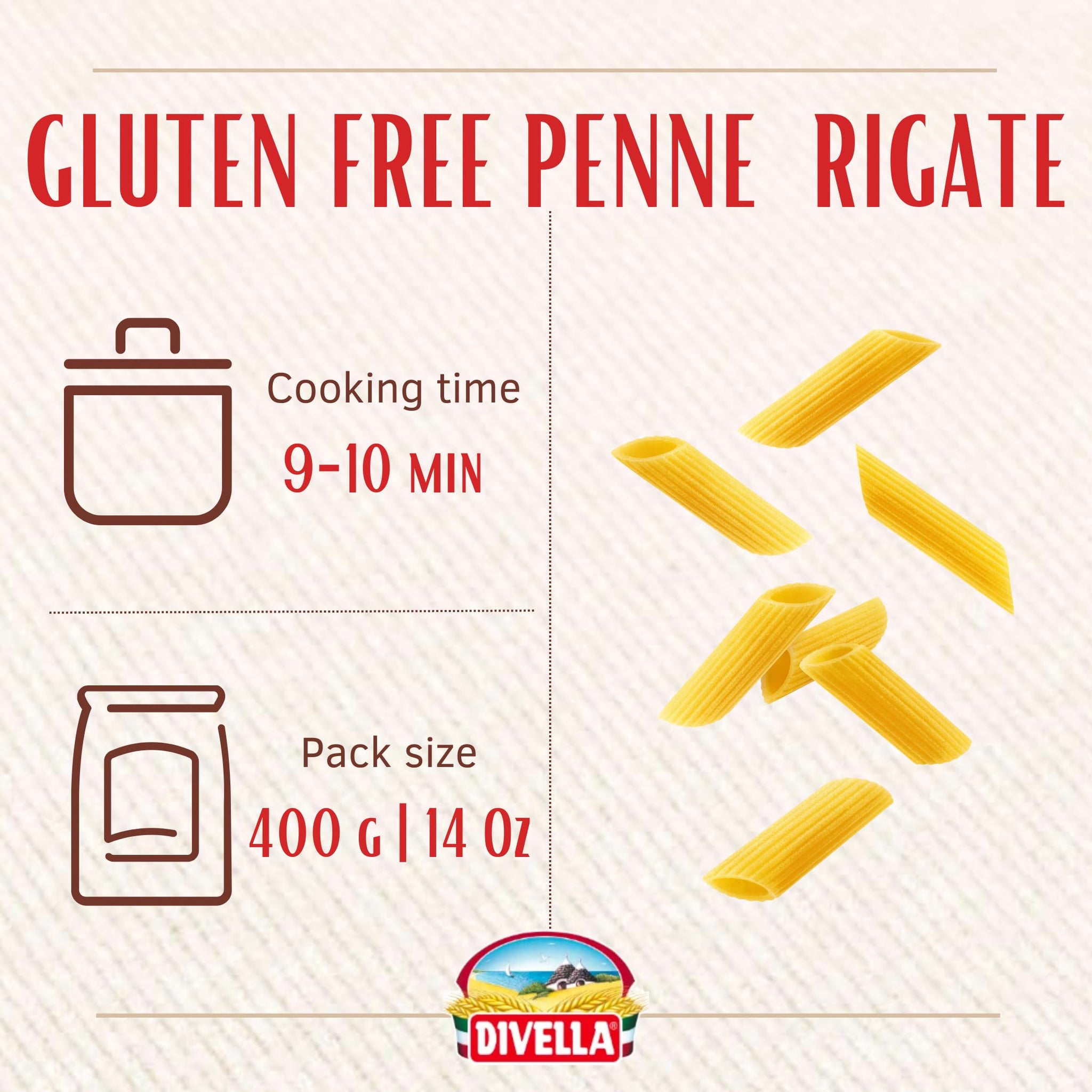 Divella Gluten Free Penne Pasta, 16 oz. (Pack of 3) - Authentic Italian Gluten Free Pasta, Penne Rigate Made with Maize and Rice Flour, Perfect 'Al