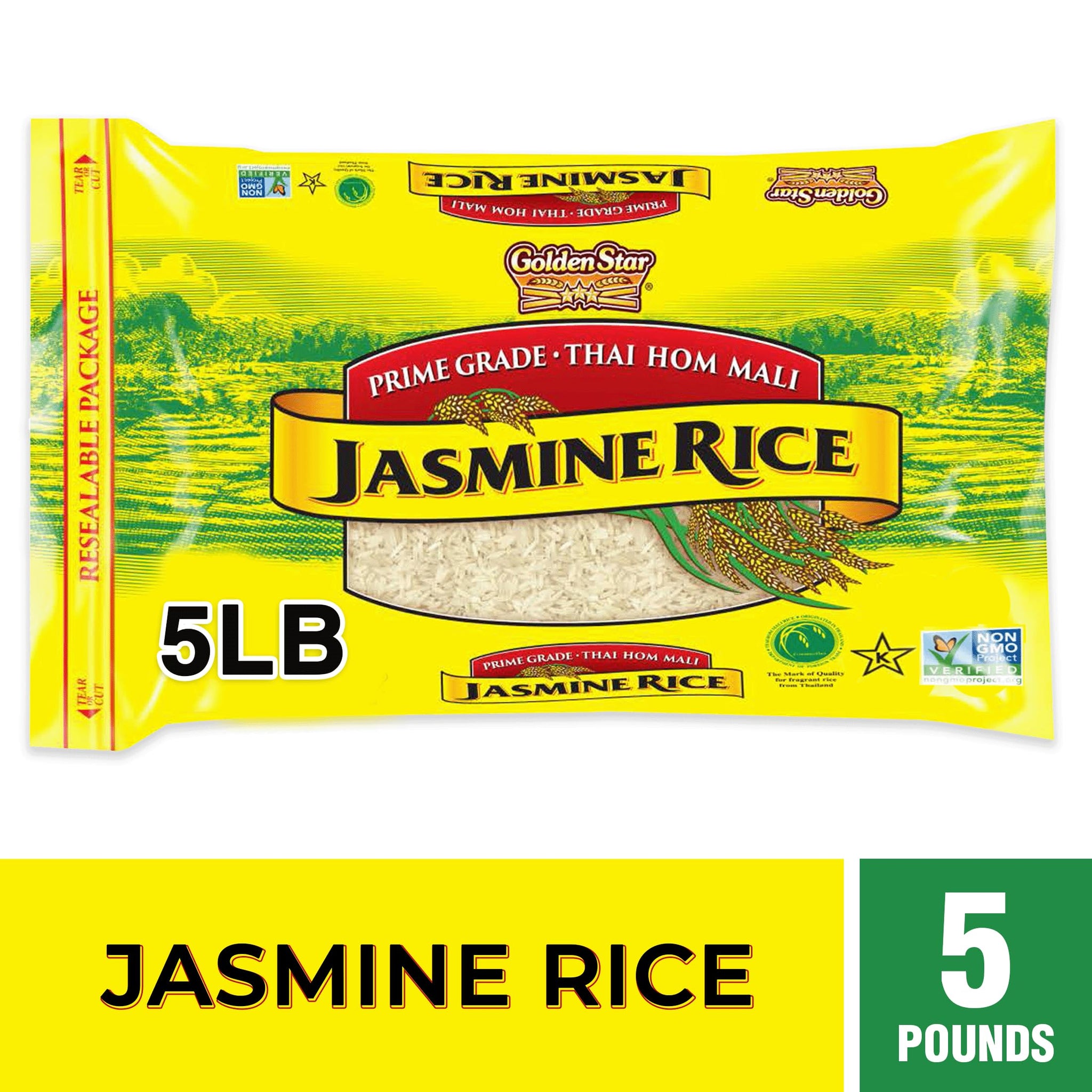 Golden Star Thai Hom Mali Jasmine Rice - Prime Grade White Rice, 5 lb