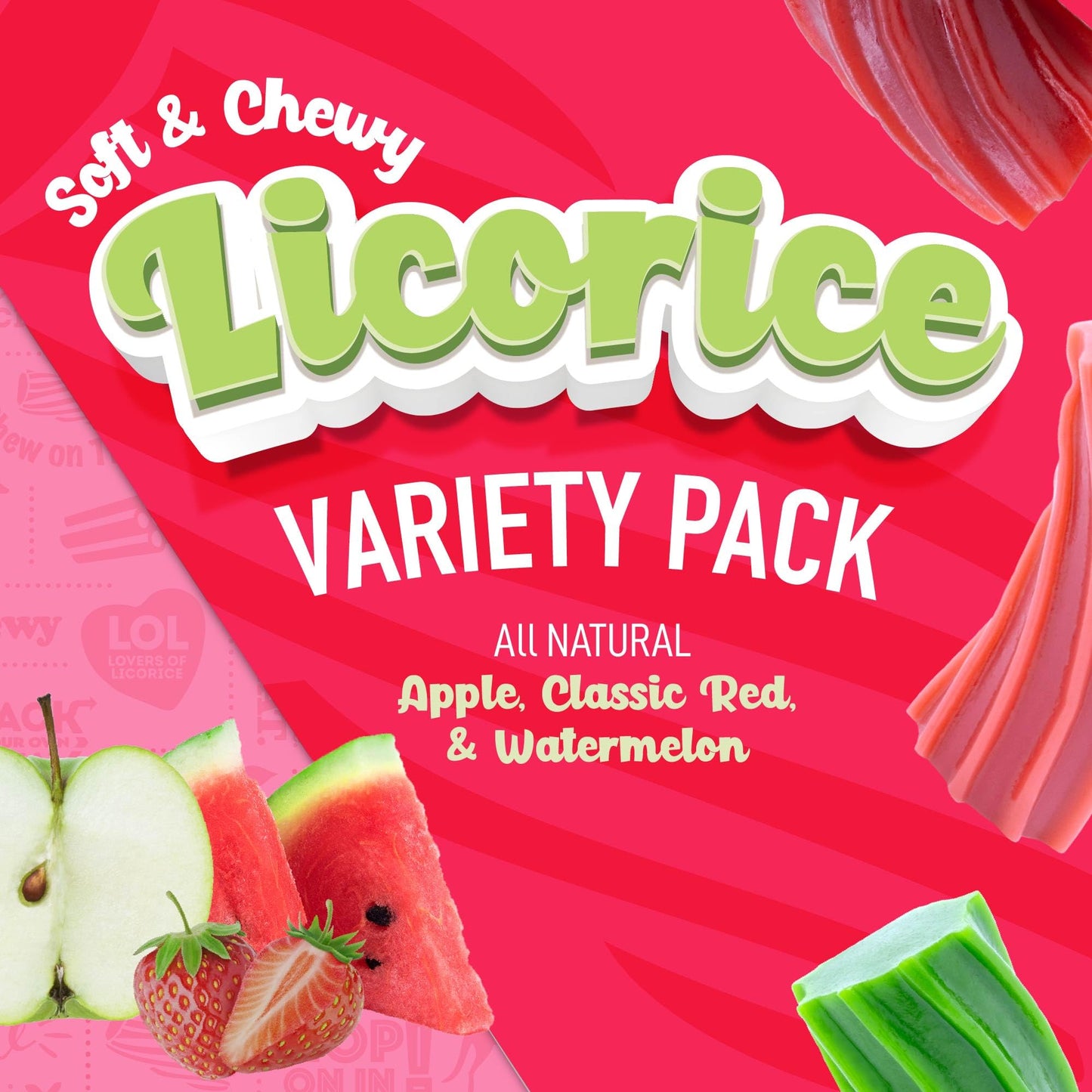 Wiley Wallaby Licorice 10 Ounce Variety Pack - Red Strawberry, Watermelon & Green Apple Classic Gourmet Australian Style Soft & Chewy Licorice Candy