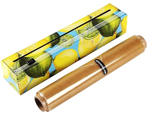 Chicwrap Lemon Refillable Plastic Wrap Dispenser - Includes One 12" x 250' Roll of Professional Grade Plastic Wrap - BPA Free and Kosher Certified