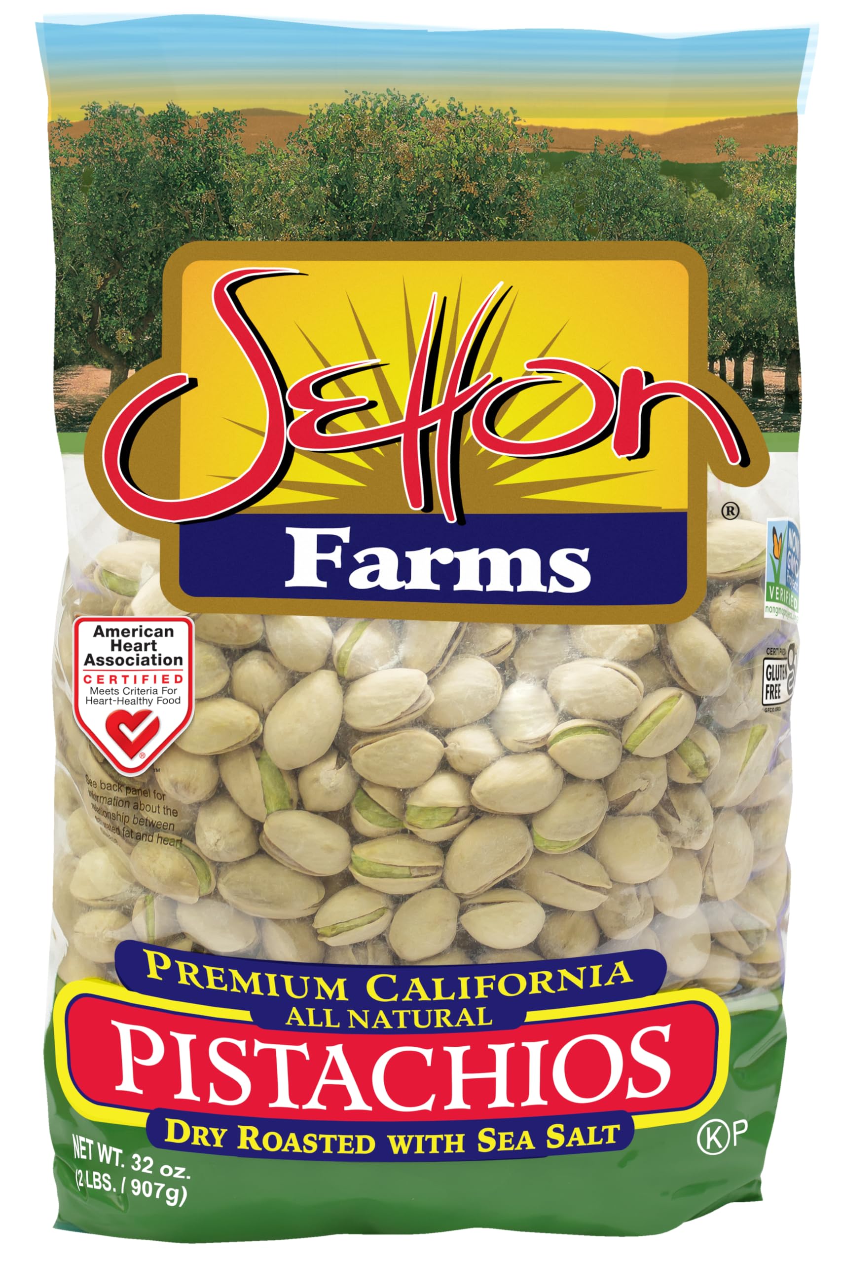 Setton Farms Roasted and Salted Premium California Pistachios 2lb Bag Certified NonGMO Gluten Free Vegan & Kosher, Dry Roasted With Sea Salt, 32 Oz